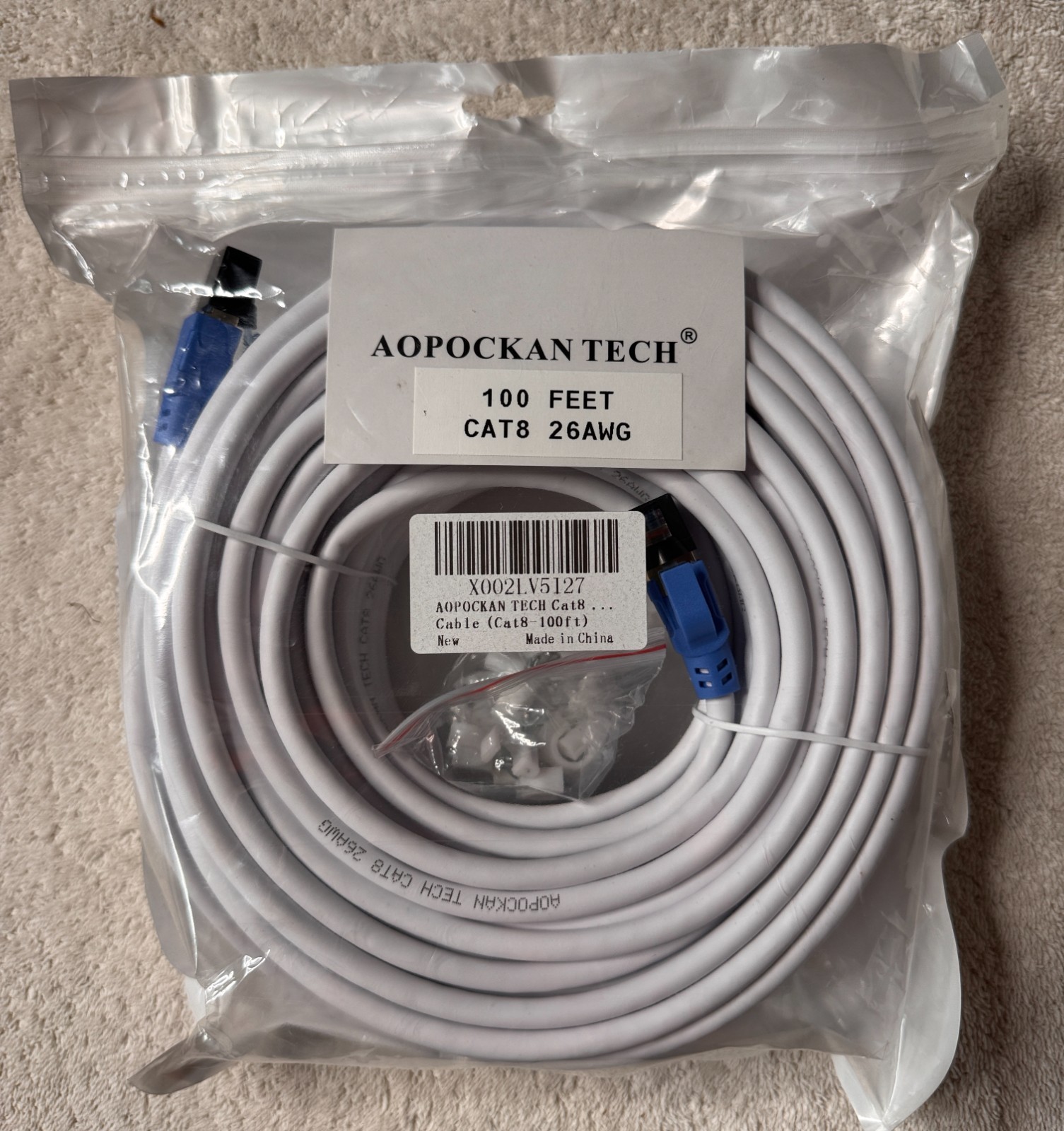AOPOCKAN TECH Cat 8 Ethernet Cable 100ft 26AWG – New