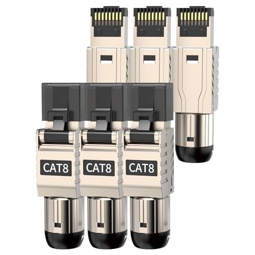 6 PCS Cat 8 RJ45 Connectors Tool Free Shielded Plug For 22-24 AWG Cable