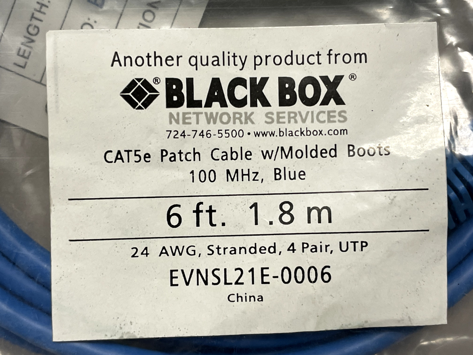 Black Box 6 Foot Cat5e Blue Network Ethernet Patch Cable Molded Boots