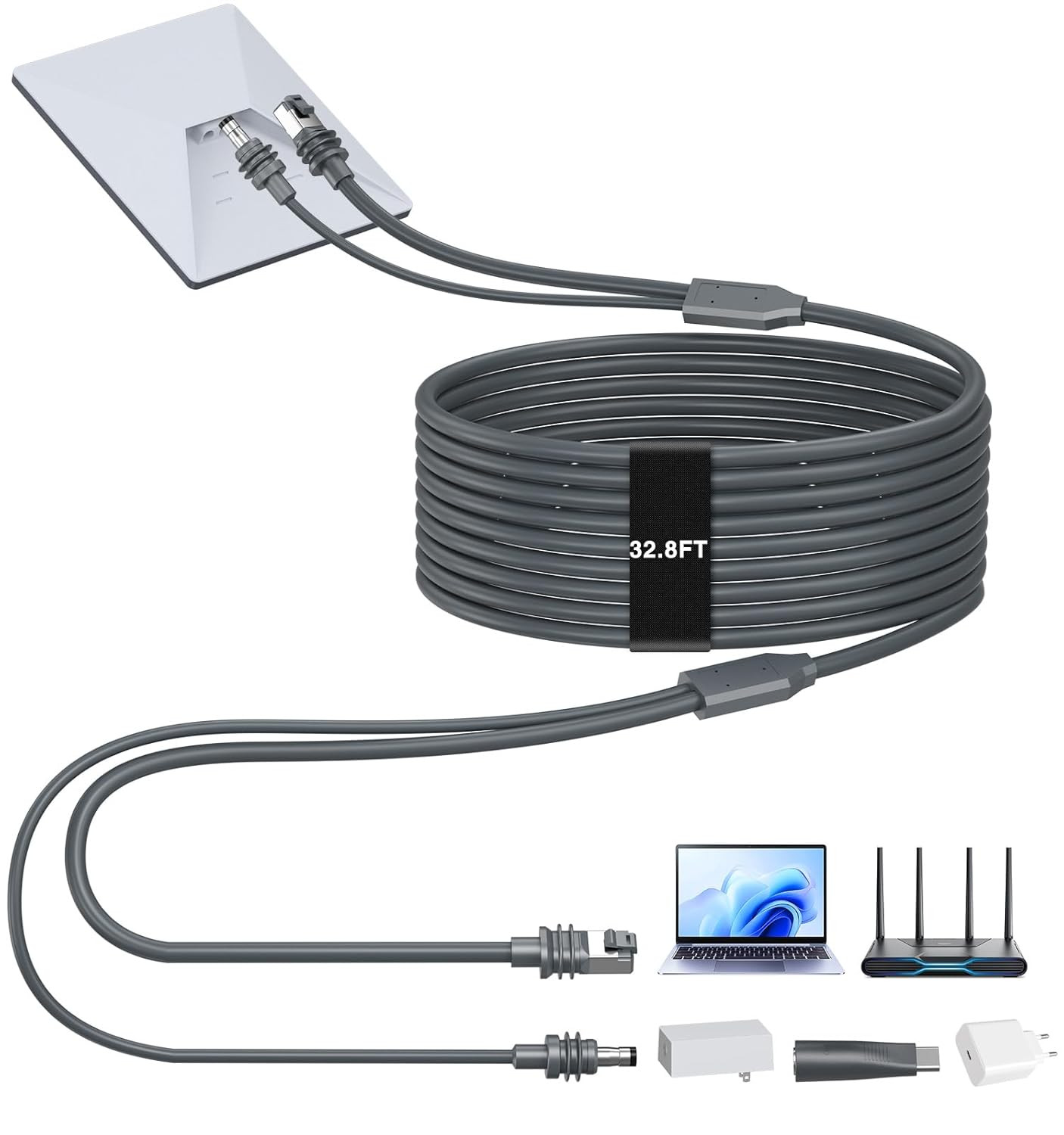 2 in 1 for Starlink Mini Ethernet Cable 32.8FT/10M, for Starlink Mini Power Cord