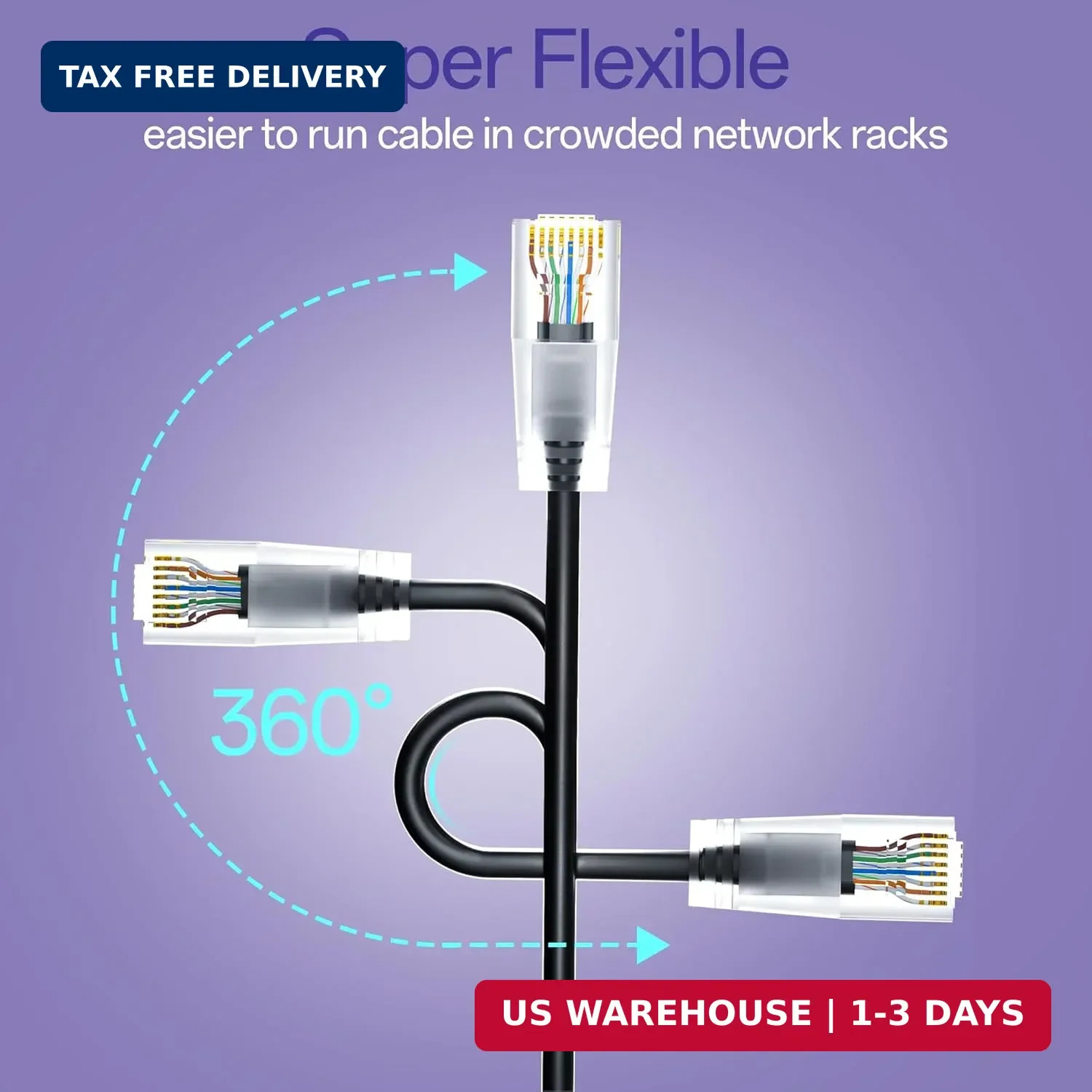 Cat6a Patch Cables 1ft (24 Pack) Slim, Cat6 Ethernet Patch Cable Pure Copper, Fl
