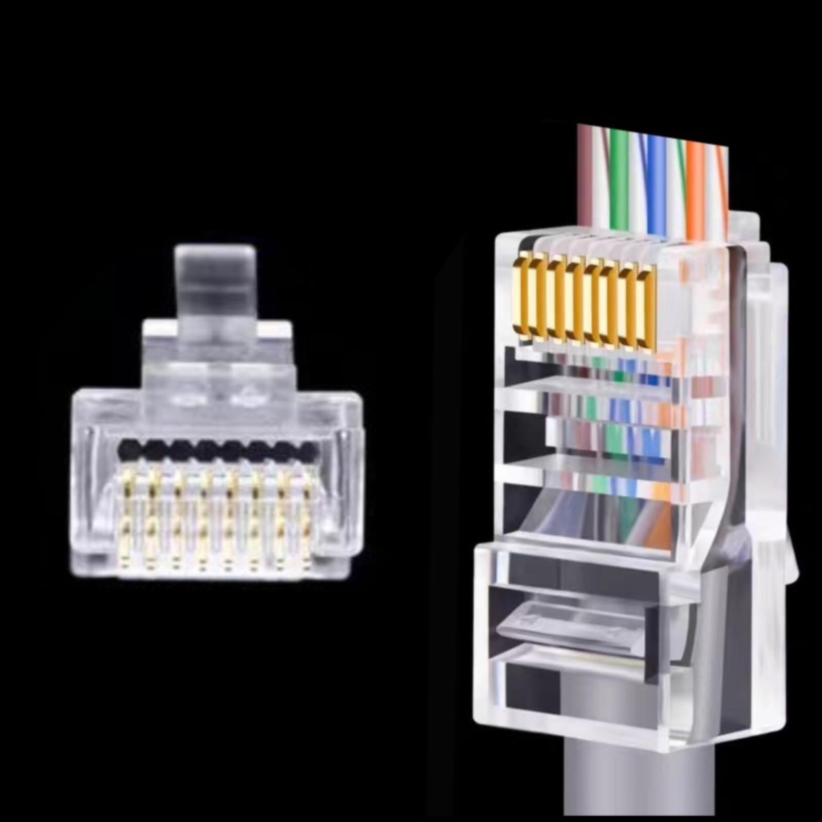 20 Pack Cat5e RJ45 Pass Through Connectors Modular Plug 3Prong Gold Plated