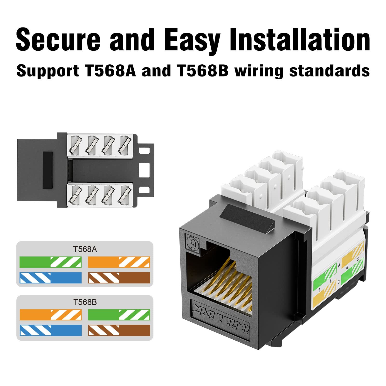 10 PCS 10Gbps Cat6 Ethernet Coupler 90Degree Keystone Jack Adapter Black
