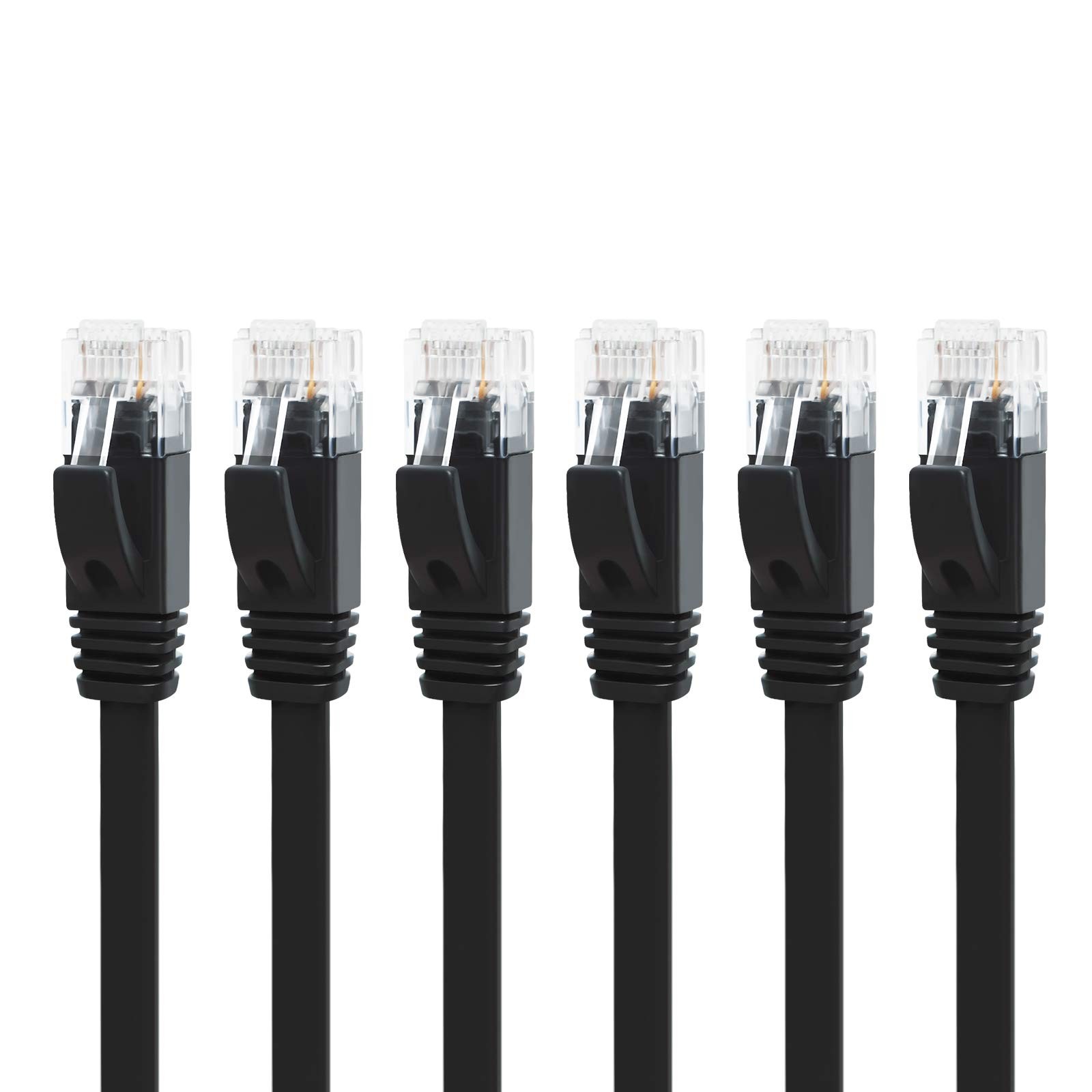 CAT 6 Ethernet Cable 7ft 6 Pack Black Flat Gigabit Network LAN Patch Cord