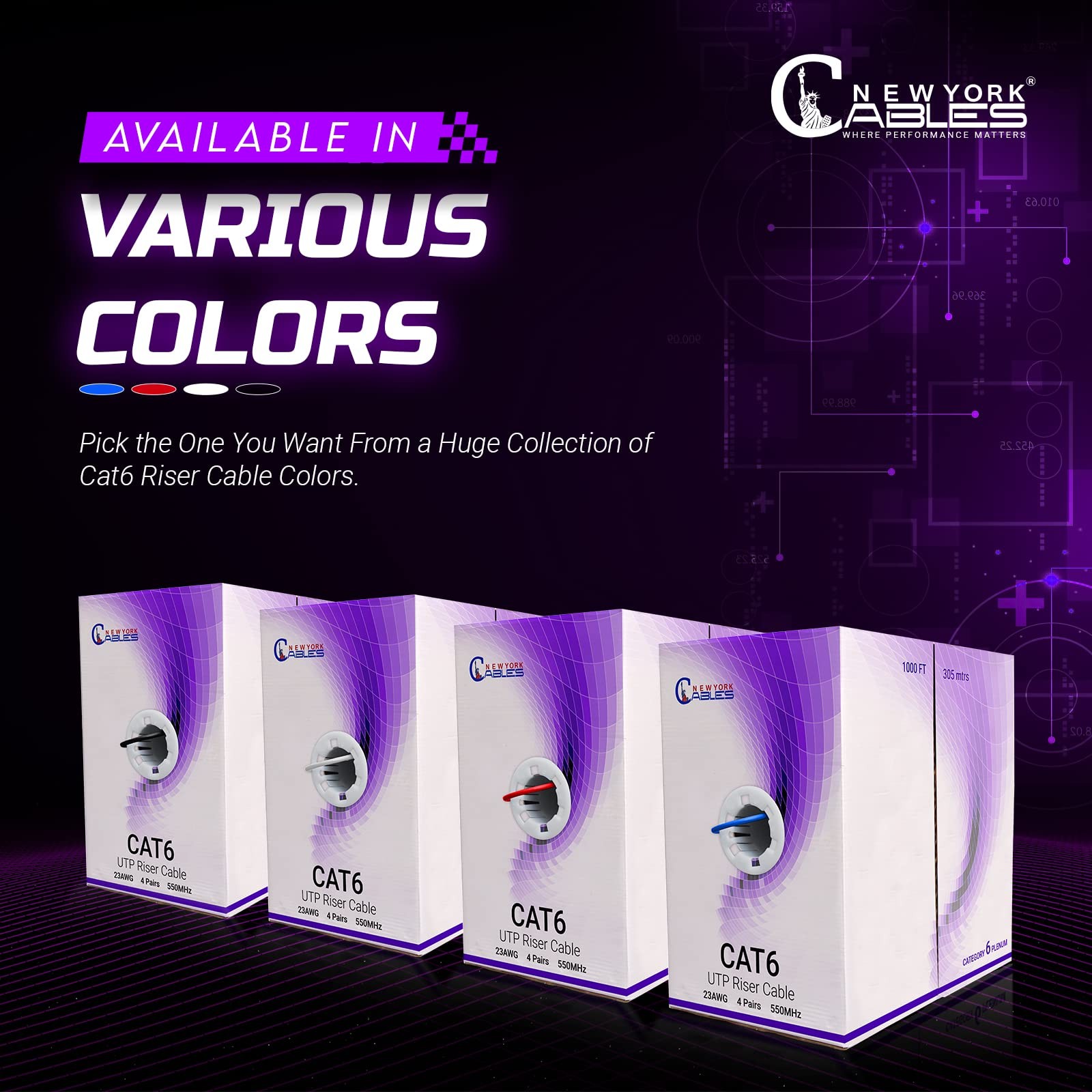 Cat 6 Cable 1000ft – Cat6 Riser (CMR) – 4 Pair UTP Solid Conductor – 23 AWG 550