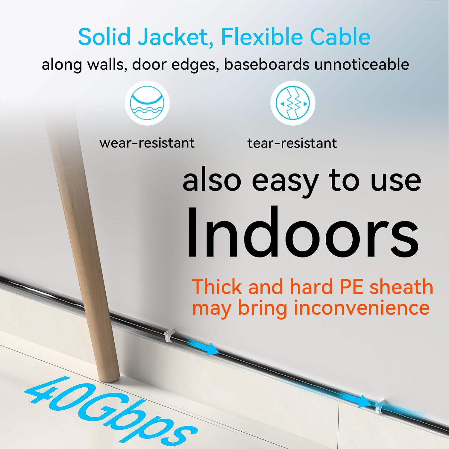 Sokqovt Cat 8 Ethernet Cable Slim 25Ft Outdoor, Pure Copper Cat8 Internet Cable