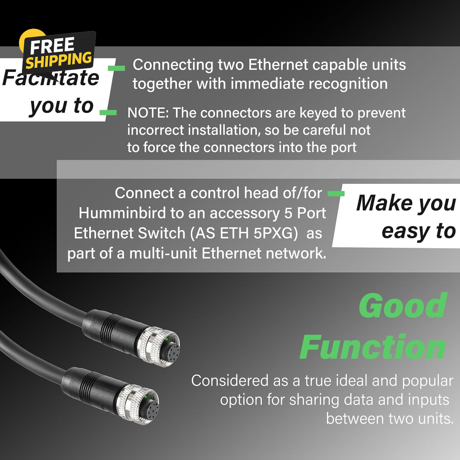 720073-6 5 Foot Ethernet Cable as EC 5E Replace for Humminbird, Black Fit