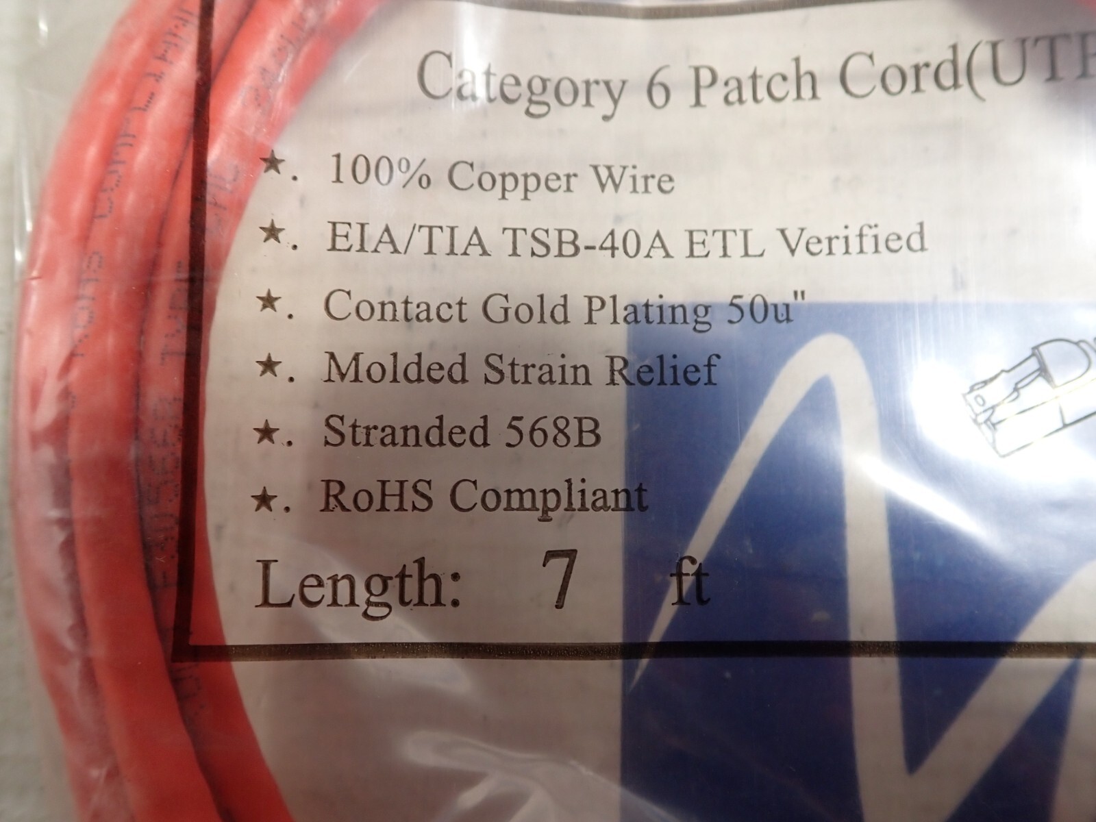 New Catagory 6 Patch Cord 7FT EIA/TIA TSB-40A Cordset