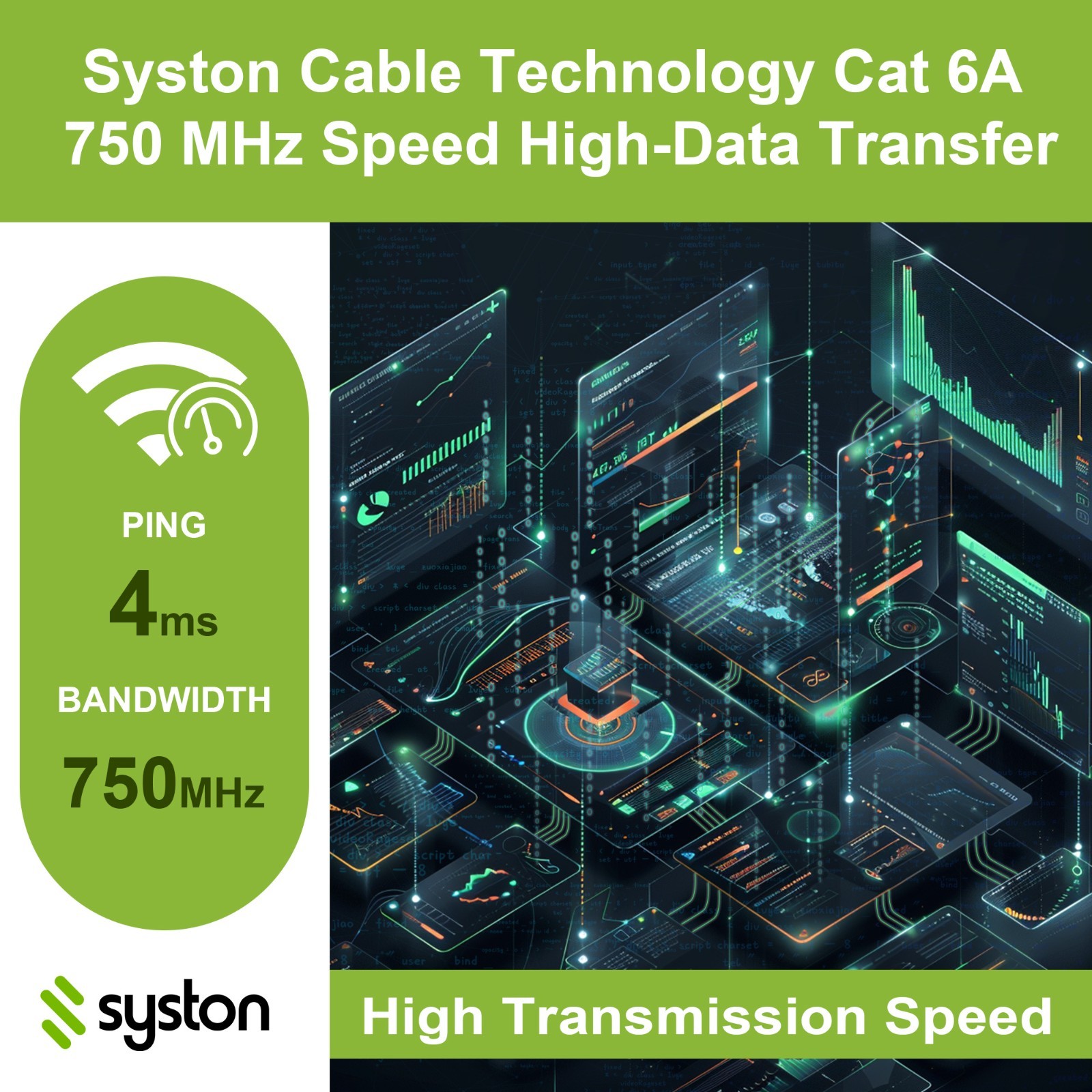 Syston Cat 6A+ Bulk Ethernet Cable 700 MHz 23 AWG CMR Copper Wire 500 ft 1000 ft