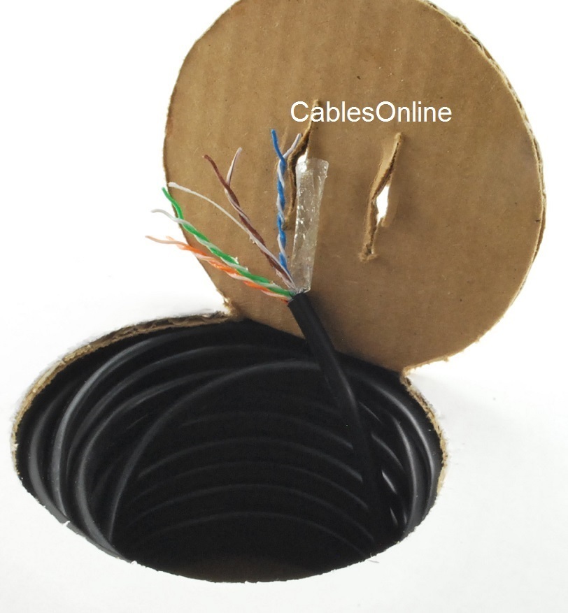 250ft CAT6 23-AWG Pure Copper Direct Burial Outdoor Gel Filled Bulk Cable, Black