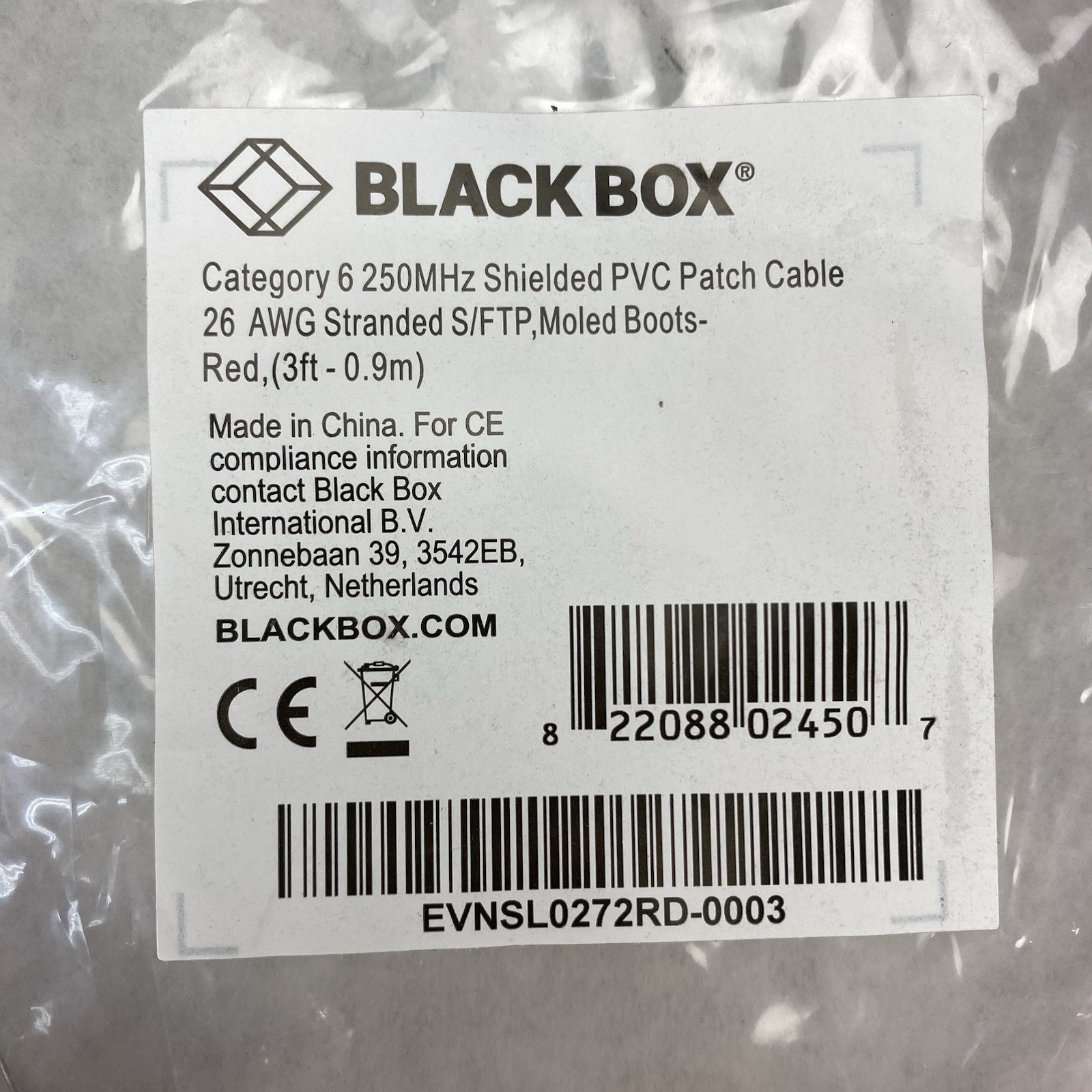Black Box EVNSL0272RD-0003 CAT6 250MHz Shielded PVP Patch Cable (Lot of 6)