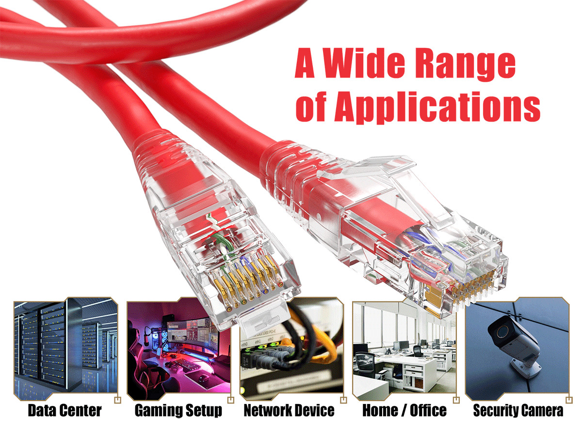 2ft Cat6 Ethernet Patch Cable with Clear Boot, UTP, Pure Bare Copper, Red