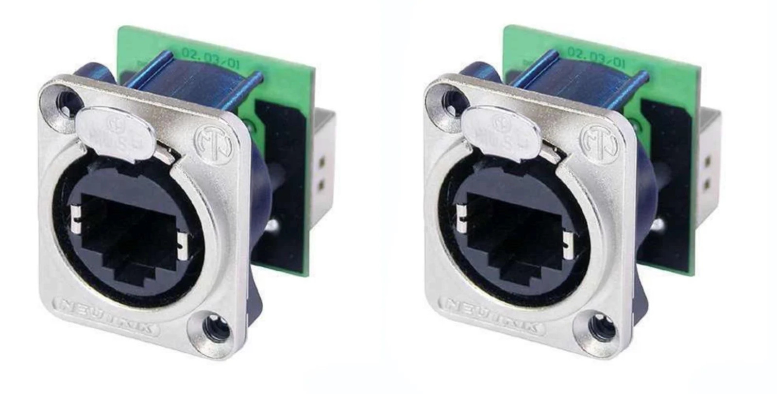 (2 PACK) NEUTRIK NE8FDP CAT 5/6 RJ45 Feed-Thru D Series Panel Mnt Jack – Nickel