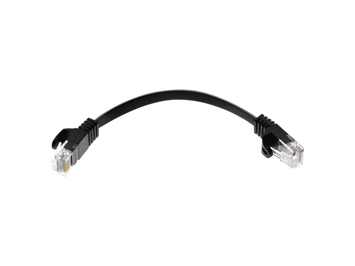 Monoprice Flat Cat6 Ethernet Patch Cable – 0.5 Feet – Black, 550MHz, UTP, 30AWG
