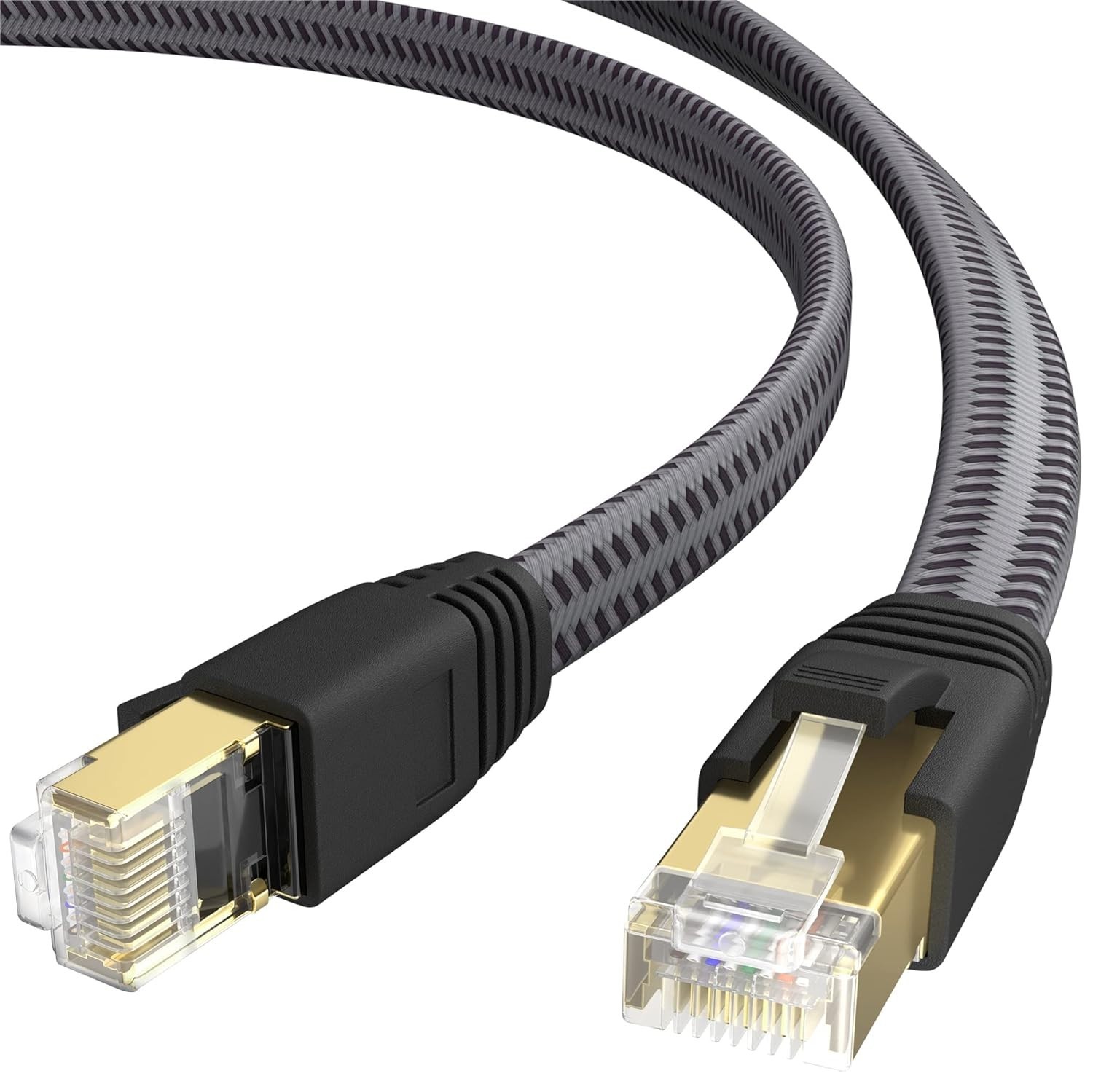 High Speed Cat 8 Ethernet Cable 6 Feet Braided Flat 28 AWG 40Gbps 2000Mhz