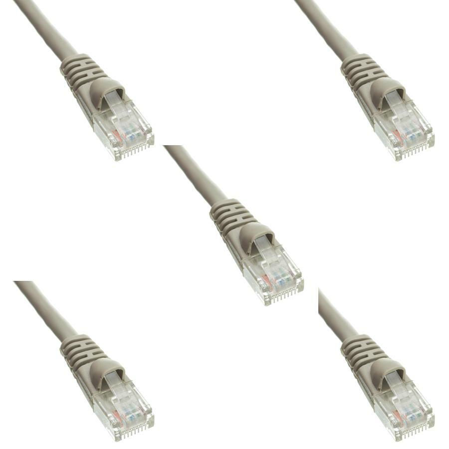 Pack of 5 Cables Snagless 12 Foot Cat5e Gray Network Ethernet Patch Cable