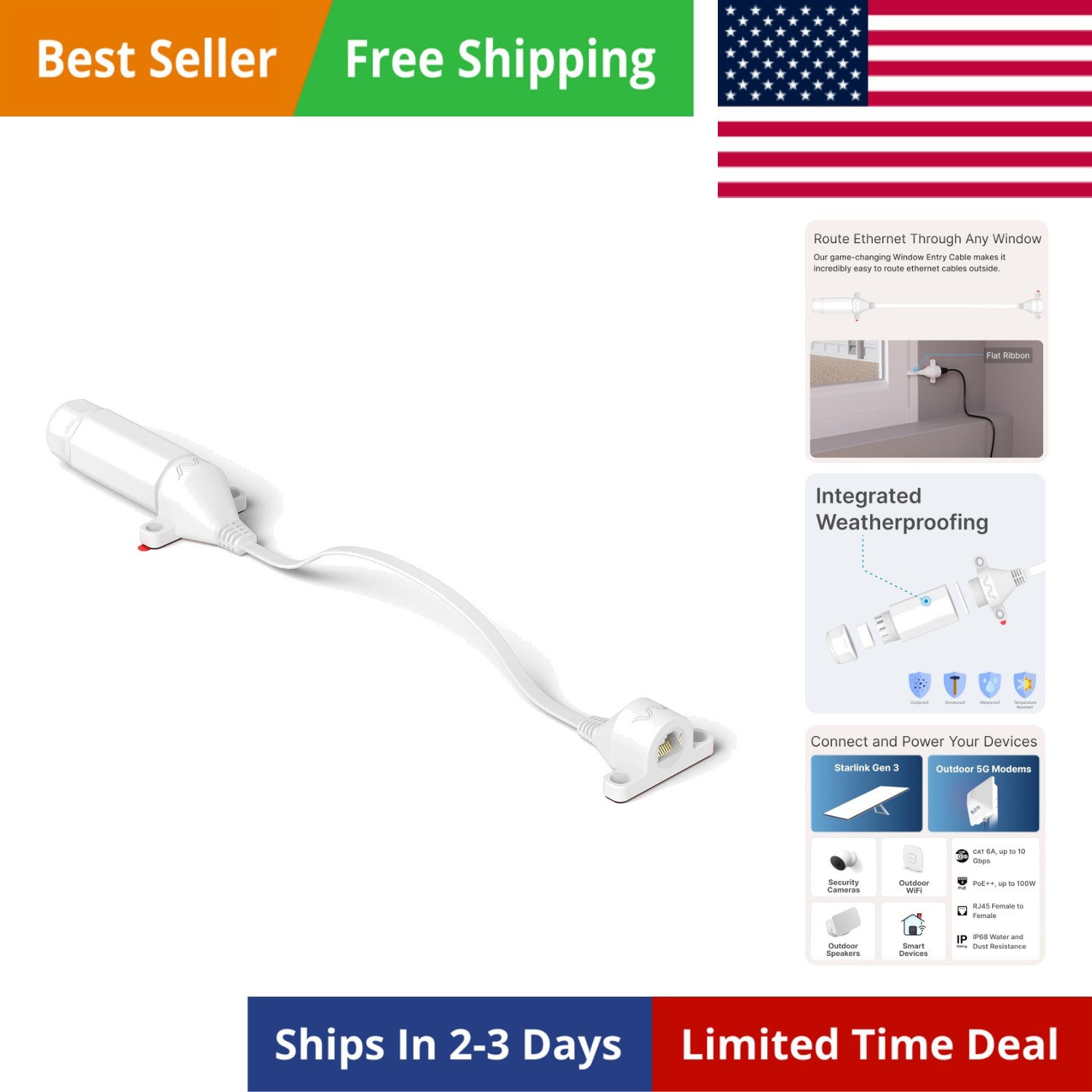 Ethernet Window Entry Cable | for Starlink, 4G/5G, and WiFi | Ultra-Flat, Hig…
