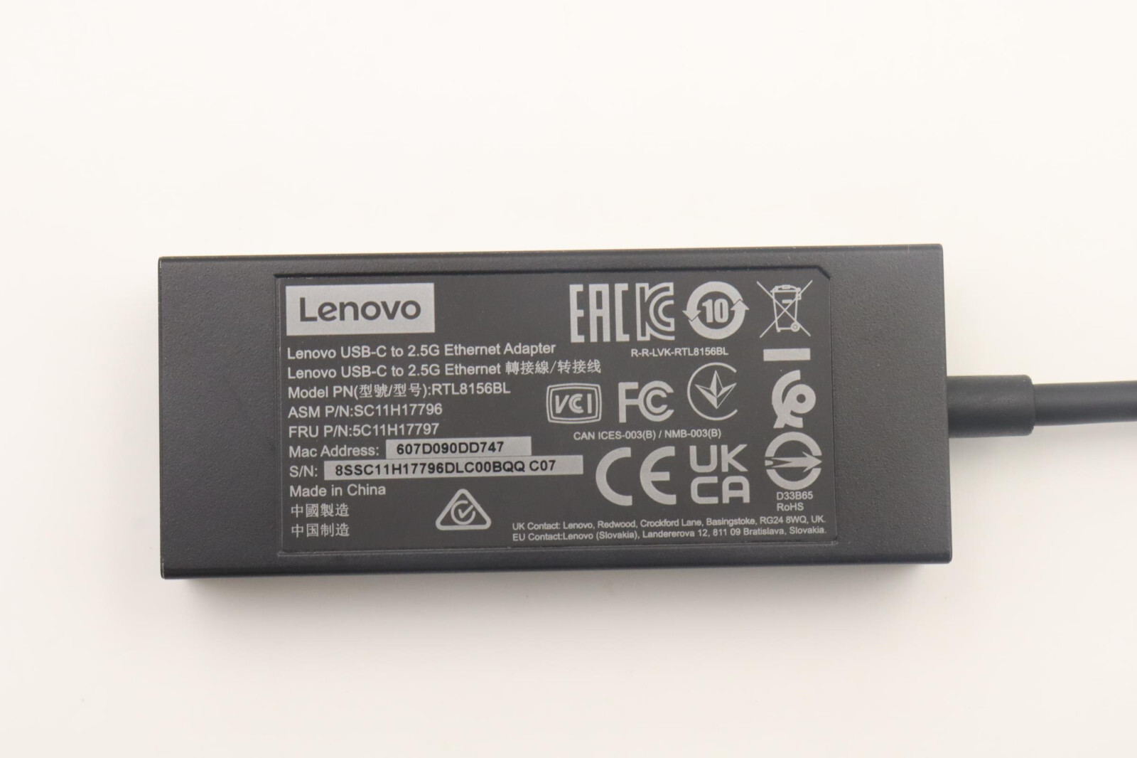 Lenovo Cable USB-C to 2.5G Ethernet Adapter FRU 5C11H17797