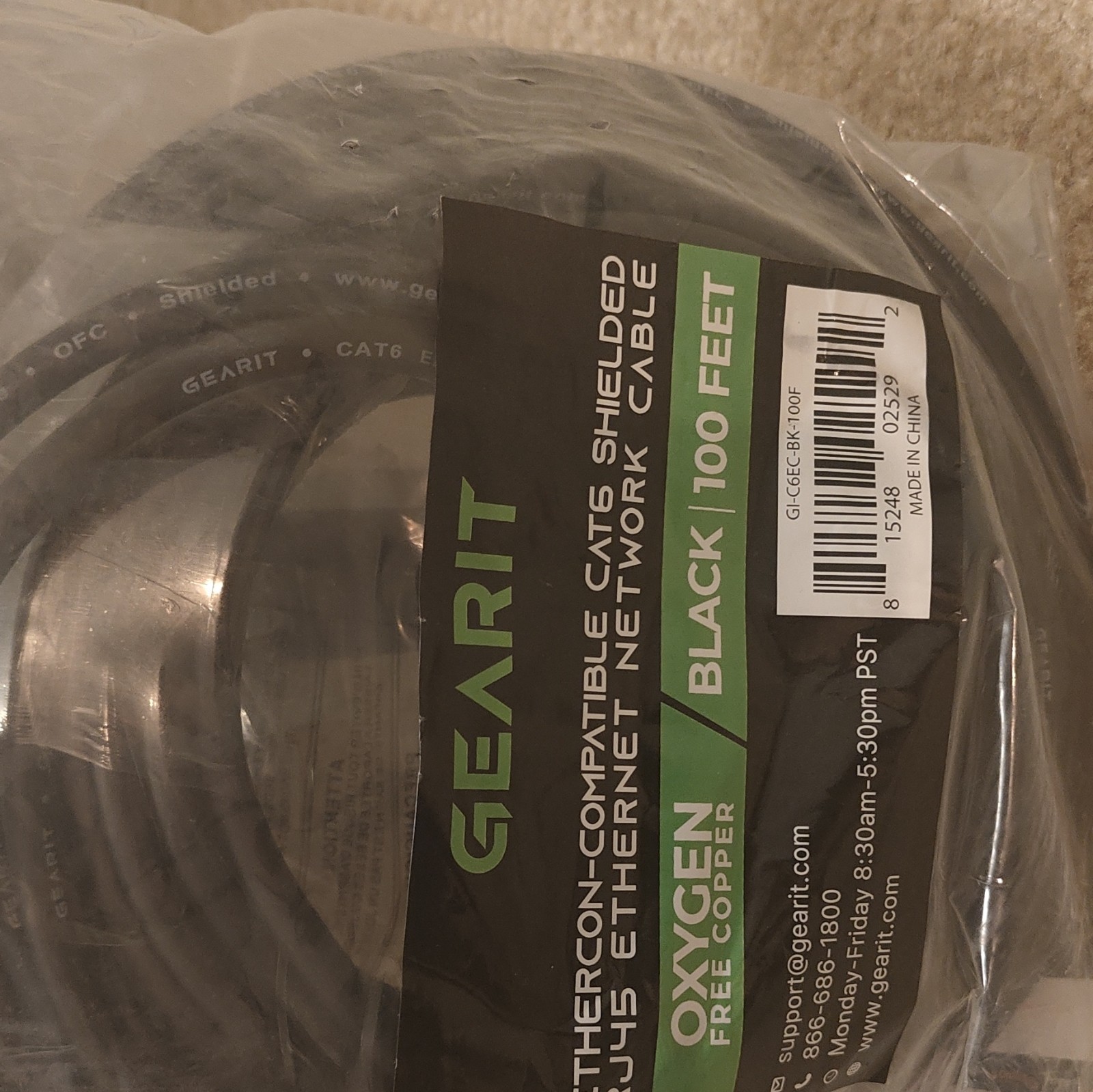 GearIT Cat6 Shielded Ethernet Network Cable RJ-45 to RJ-45 Black 100 ft