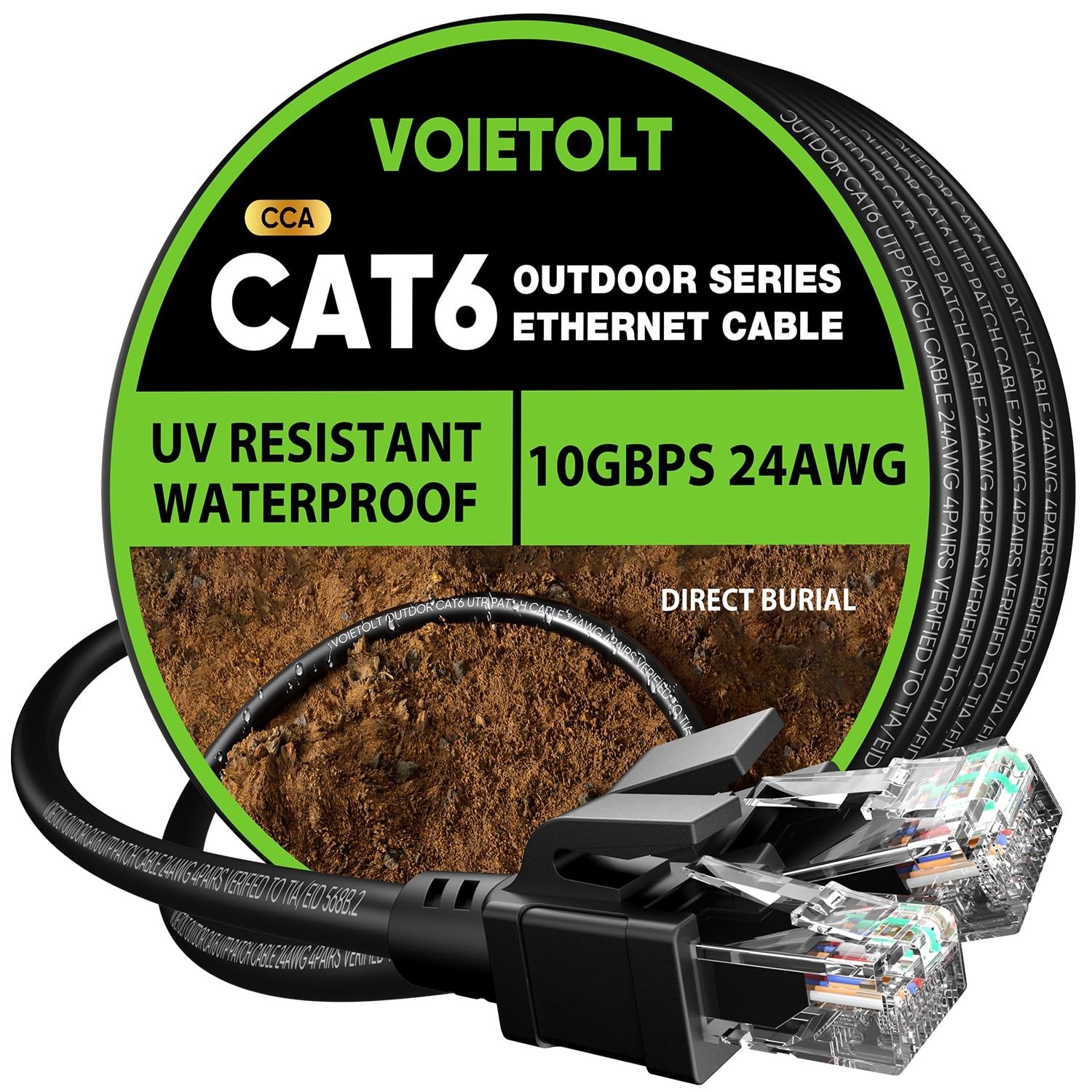 Cat 6 Outdoor Ethernet Cable 100 ft, 24AWG 10Gbps Cable Cord Waterproof Direc…