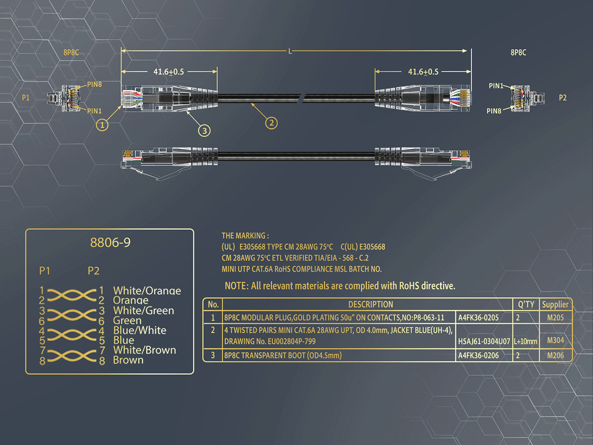 Slim Cat6A Utp Ethernet Network Patch Cable
