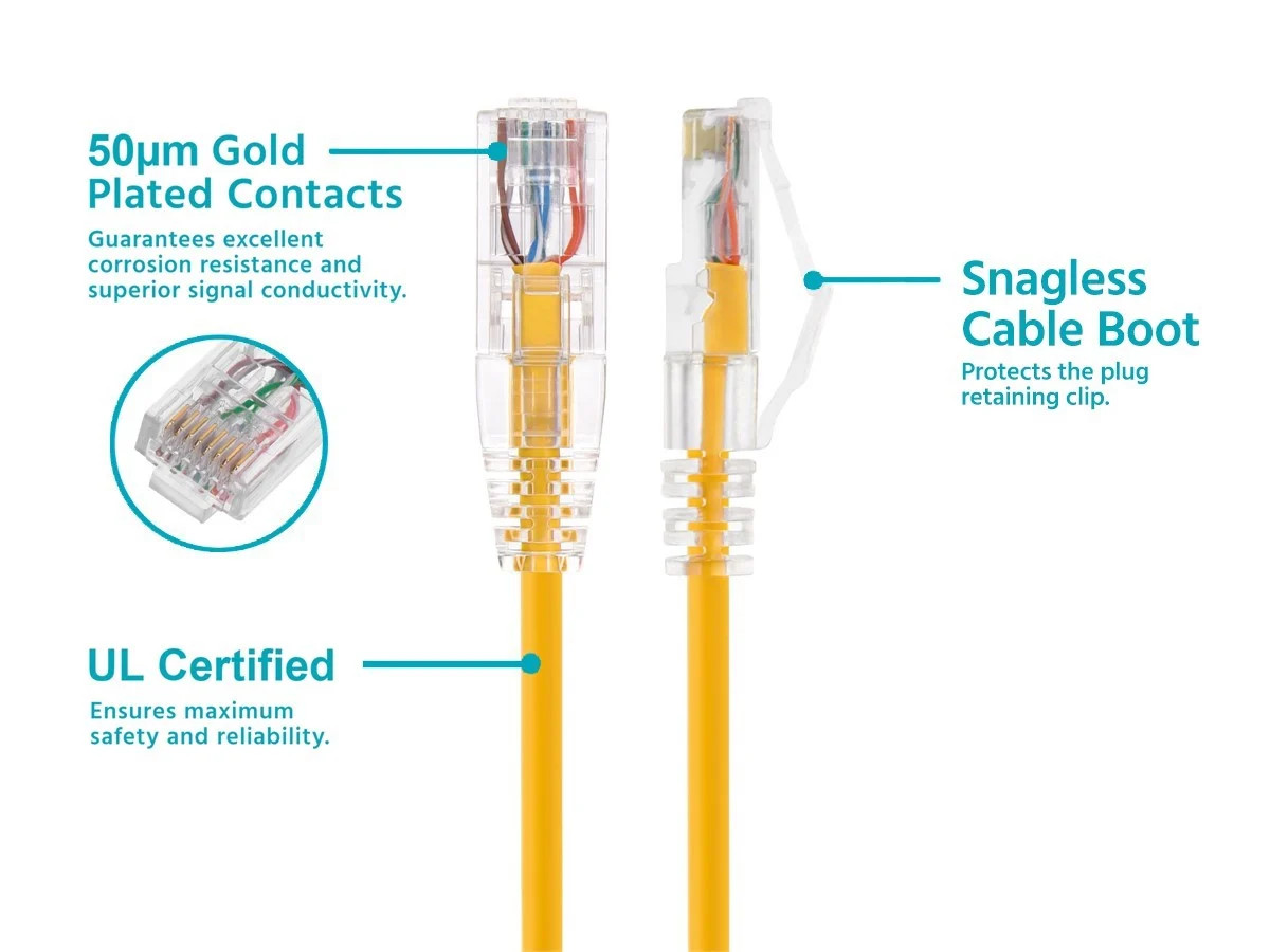 Monoprice Cat6 Ethernet Patch Cable – 0.5 feet – Yellow | Snagless RJ45 Stranded