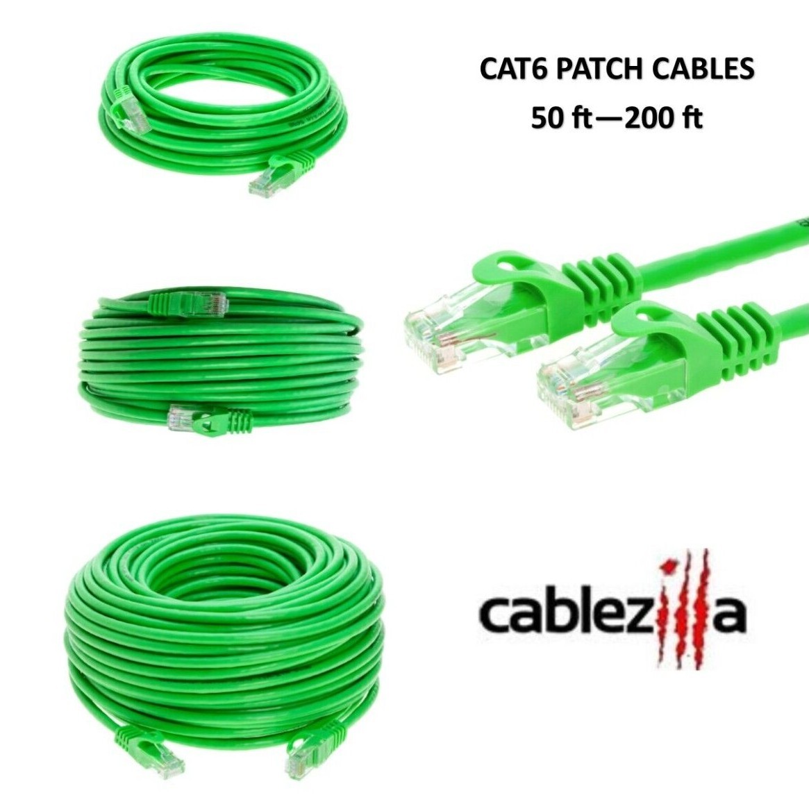 Cat6 Green Patch Cord Network Cable Ethernet LAN RJ45 UTP 50FT- 200FT Multi LOT