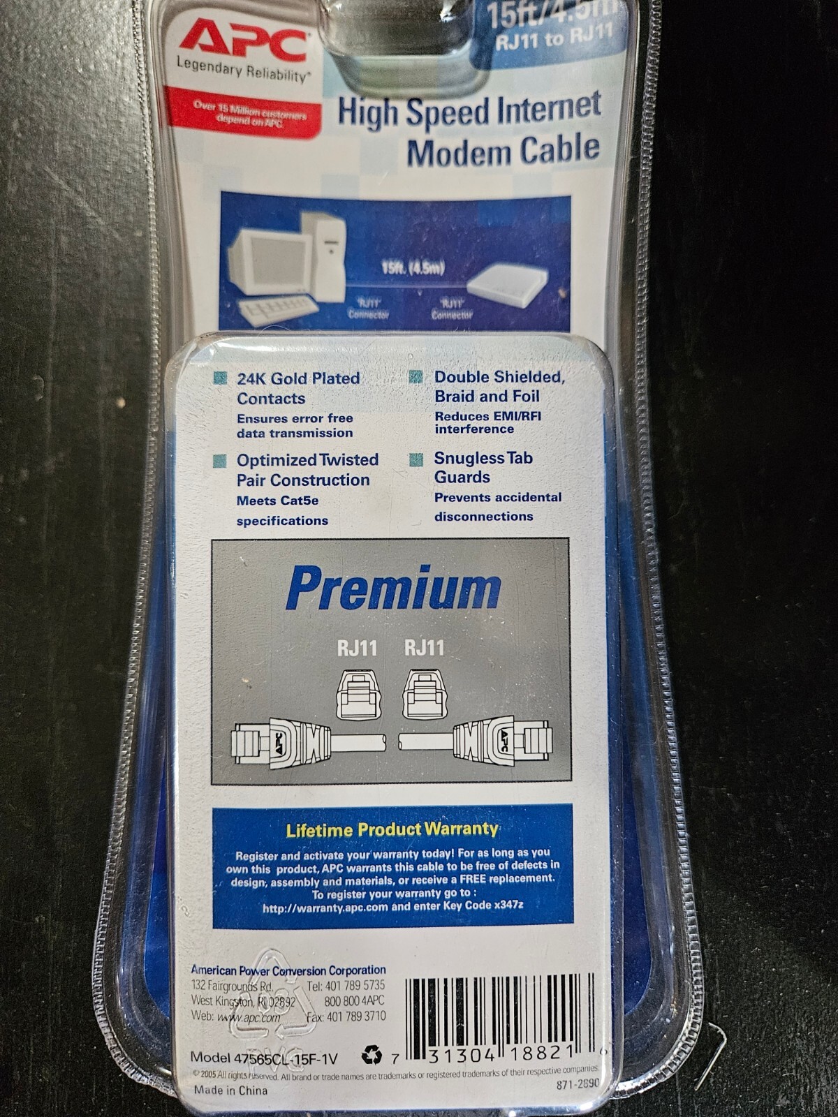 APC RJ11 Modem Cable, Ethernet Network Cable, 15 Foot DSL
