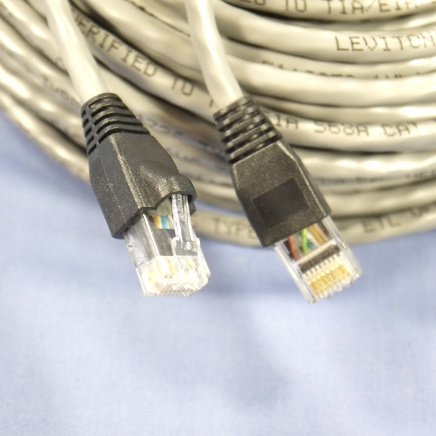Leviton 5G455-100G Gray Cat5e 100ft Ethernet Cable Data Patch Cord Network Boot
