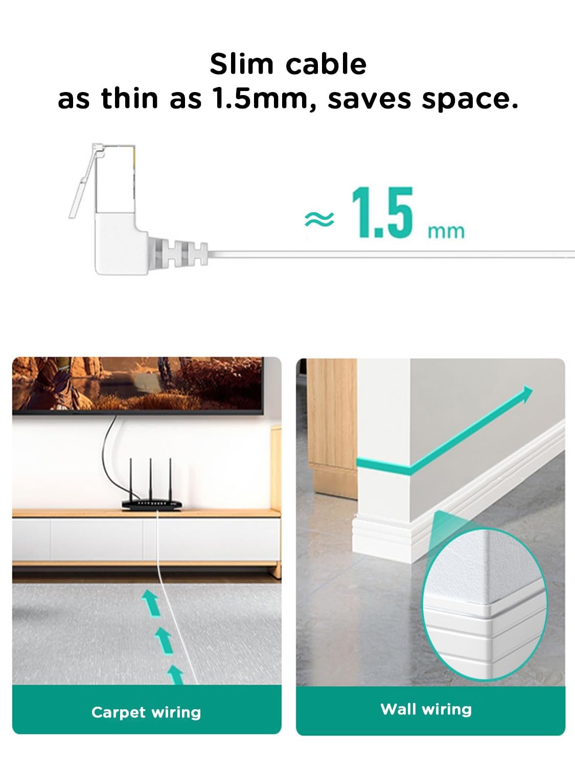 2Pack 3ft 90 Degree Cat 6 Ethernet Cable Flat Right Angle CAT7 Network White