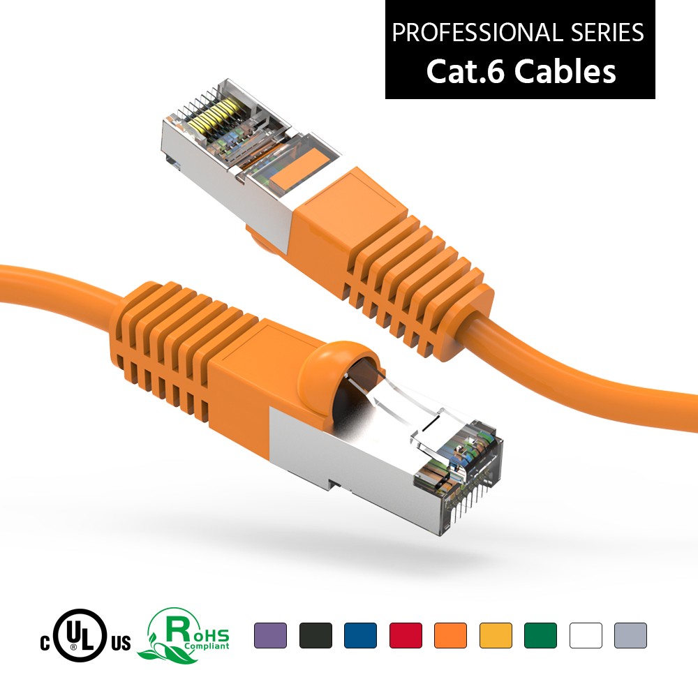 5 Pack of 1Ft CAT6 Shielded (SSTP) Ethernet Network Booted Cable Orange