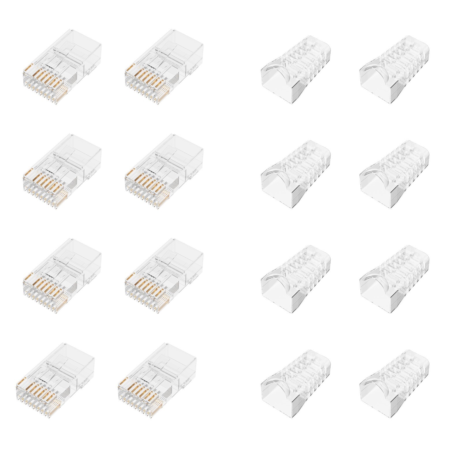 Cat6 RJ45 Connectors with Boots, Cat 6e Ends & Strain Relief Boots – 8/16 Pieces