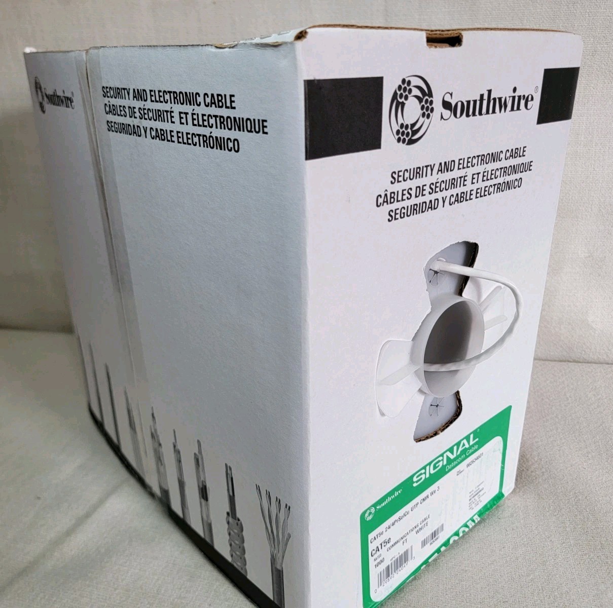 Southwire 1000 ft. White 24/4 Gauge/Pair CAT5e UTP CMR Data Cable 1000 ft. – NIB
