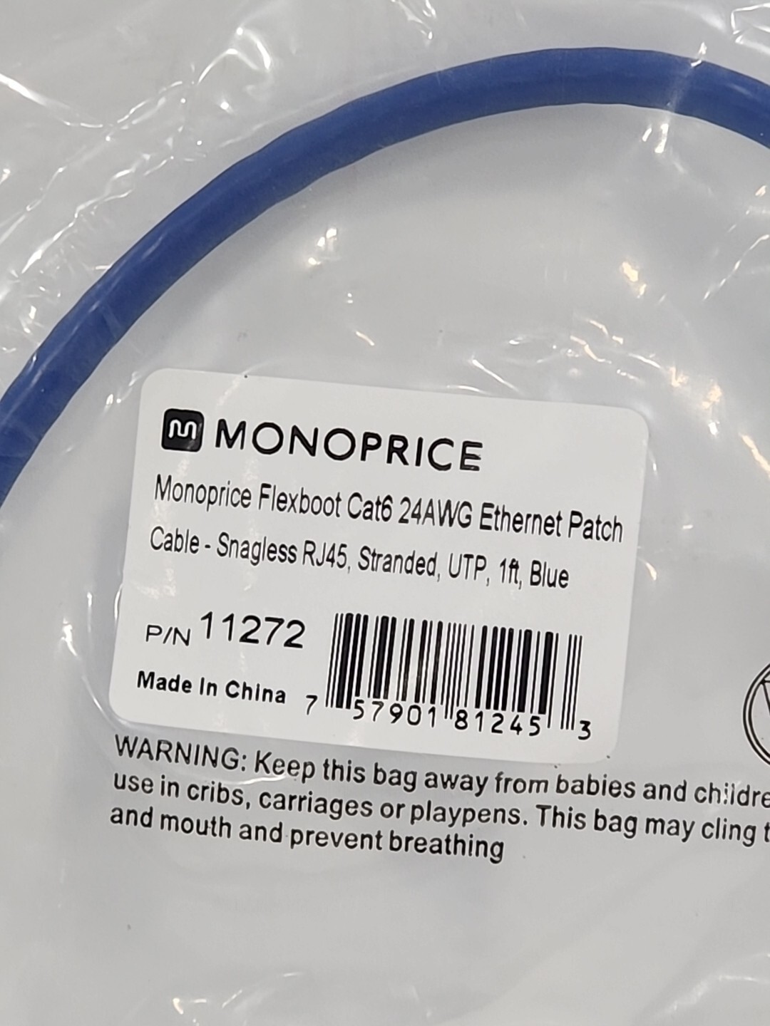 MONOPRICE 11272 Patch Cords, Cat 6, Flexboot, BLUE, 1.0 ft.
