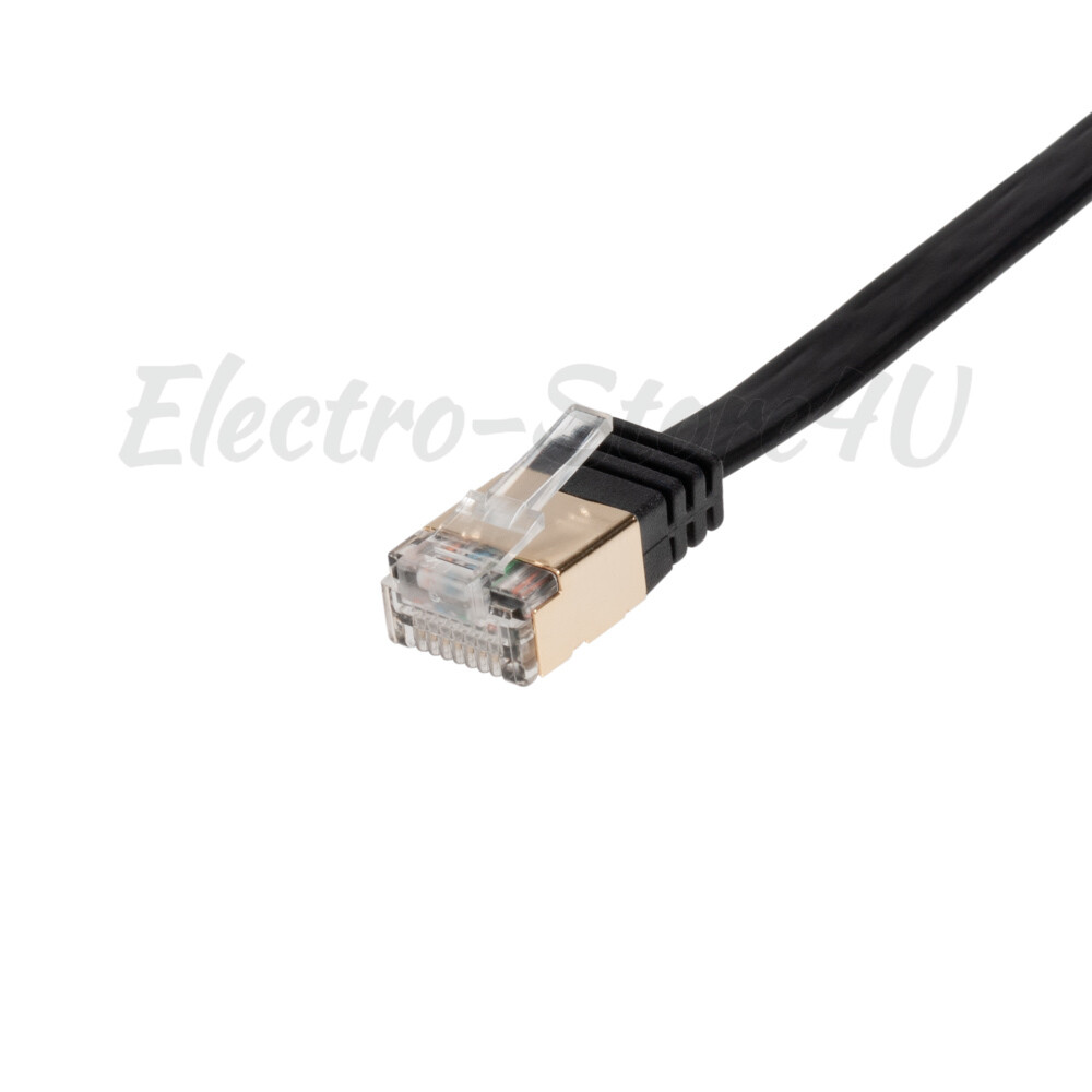 Flat Cat7 Ethernet Patch Black Cable 6 10 20 25 30 50 75 100 FT U/FTP LAN Lot