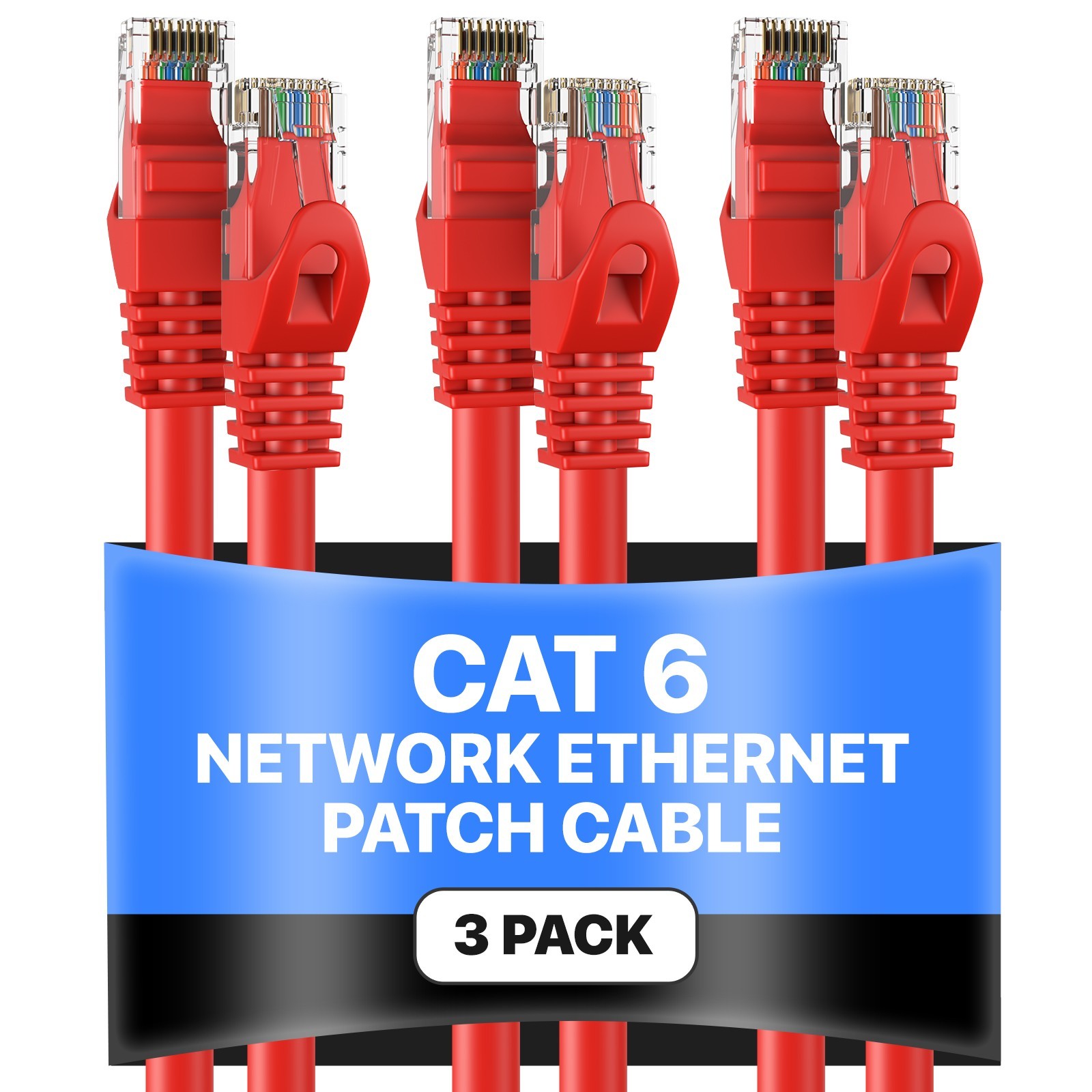 3-Pack – CAT6 Ethernet Cable LAN Network RJ45 Patch Cord 3FT-200FT, Red Lot