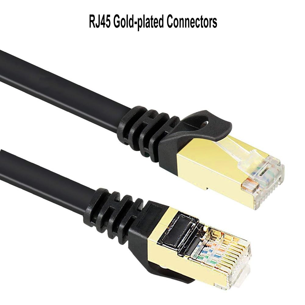 Cat7 Ethernet Cable 20 FT Black Shielded STP Flat RJ45 LAN Network Patch Cord