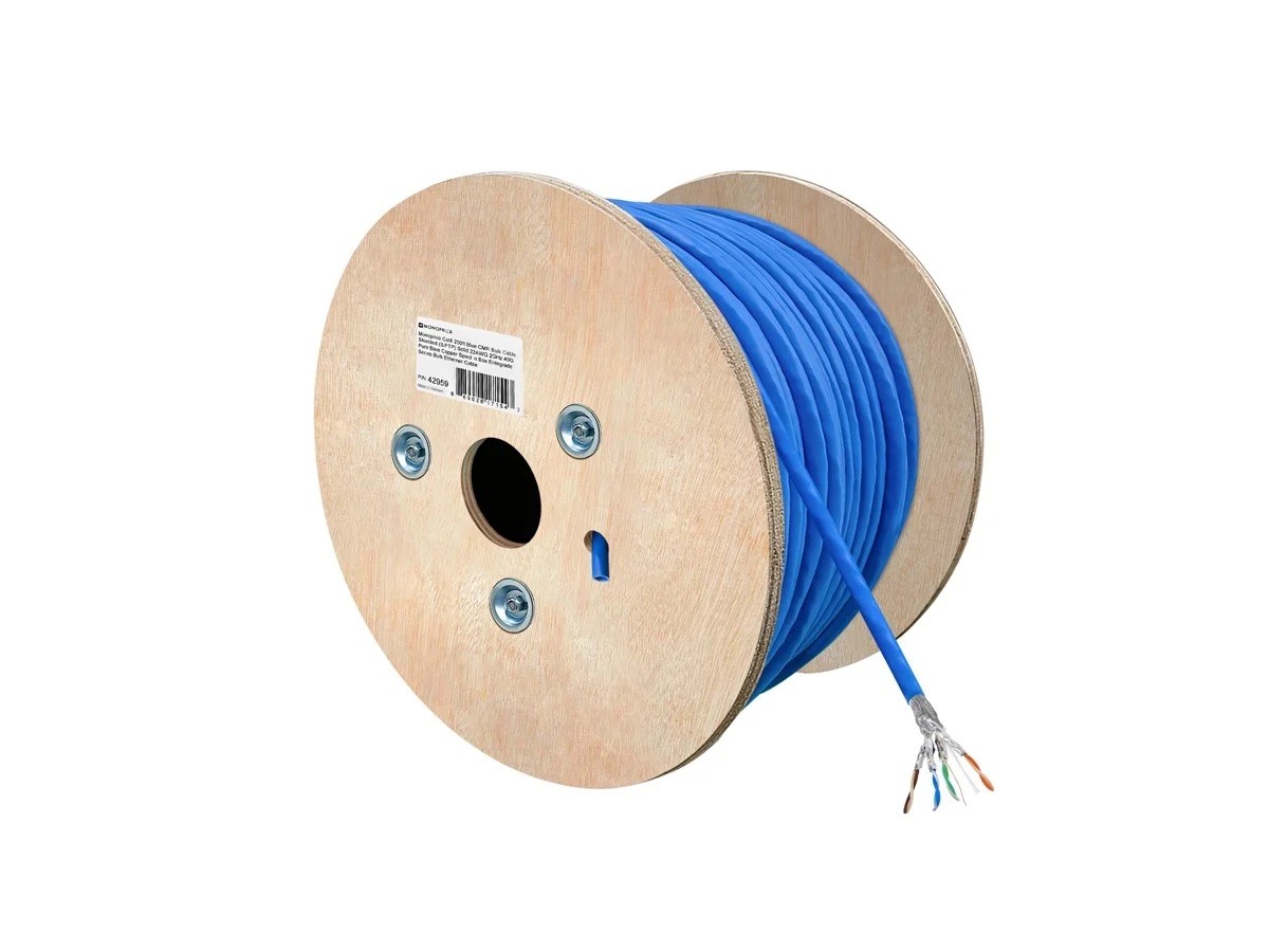 Monoprice Cat8 Cable 250ft Bulk Blue 22AWG 40G For Ethernet Switch Modem Router