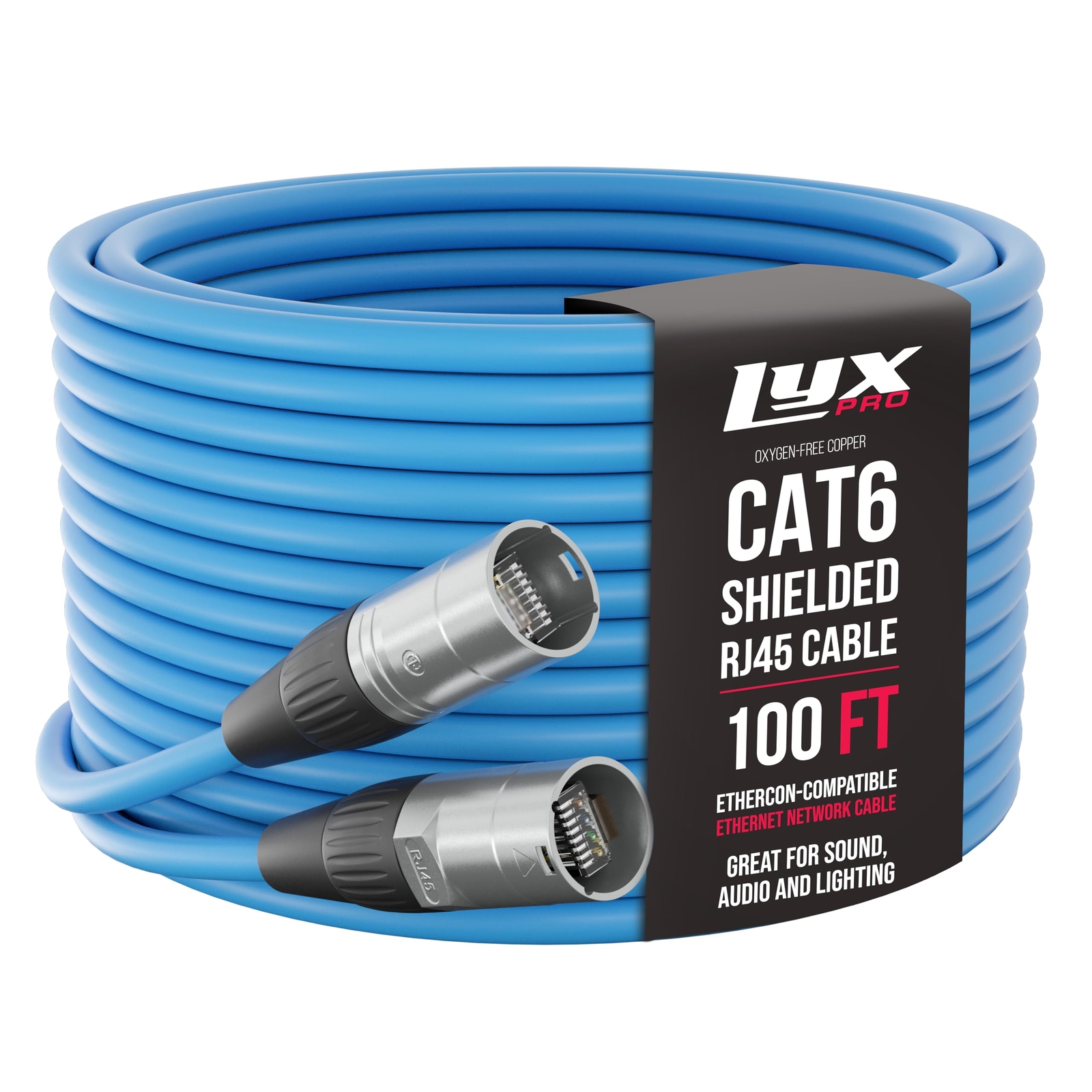 LyxPro CAT6 Shielded Ethercon RJ45 Xlr Cable – Male to Male, 100 feet, Blue