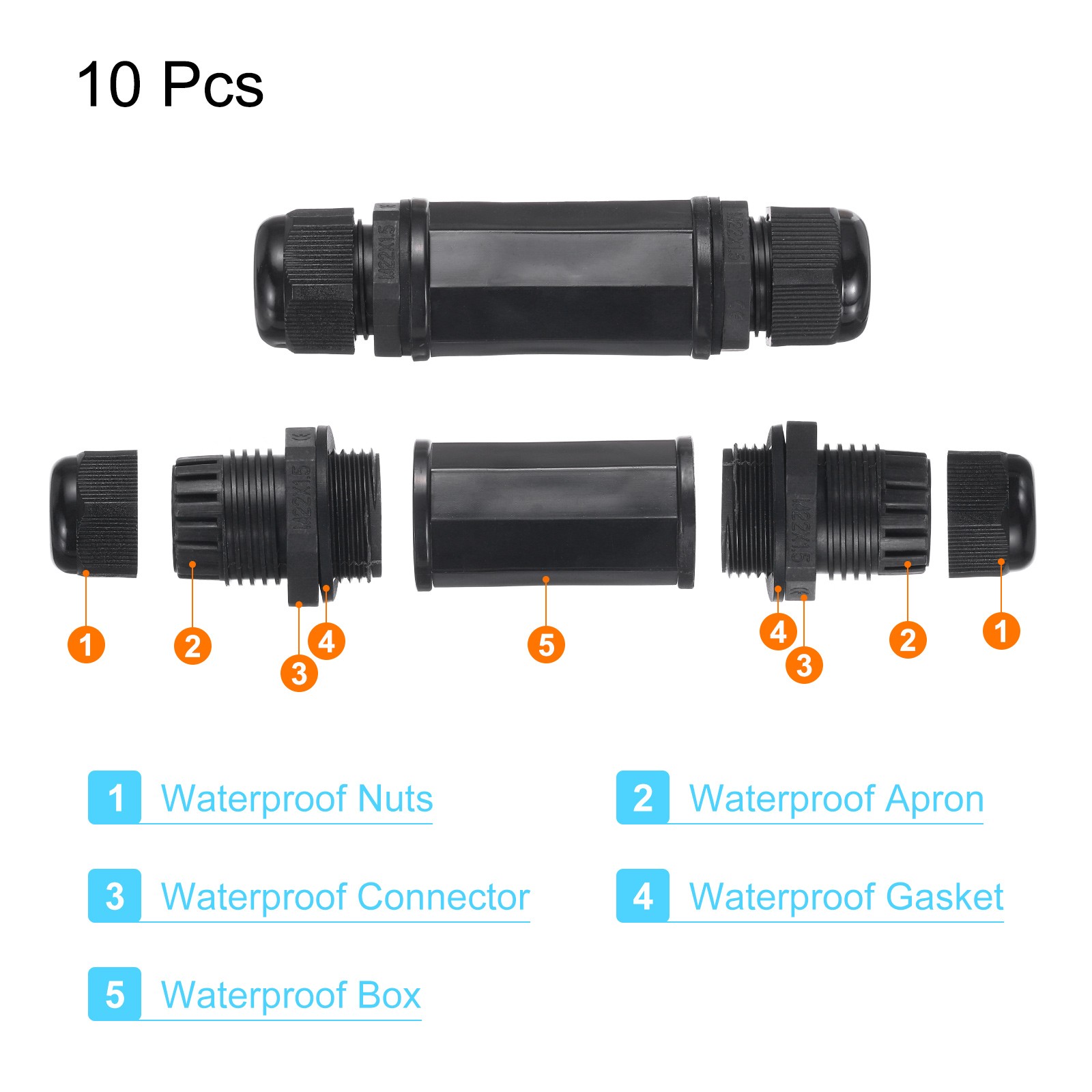 Waterproof RJ45 Coupler, Dual Head IP67 Ethernet LAN Cable Connector, Pack of 10