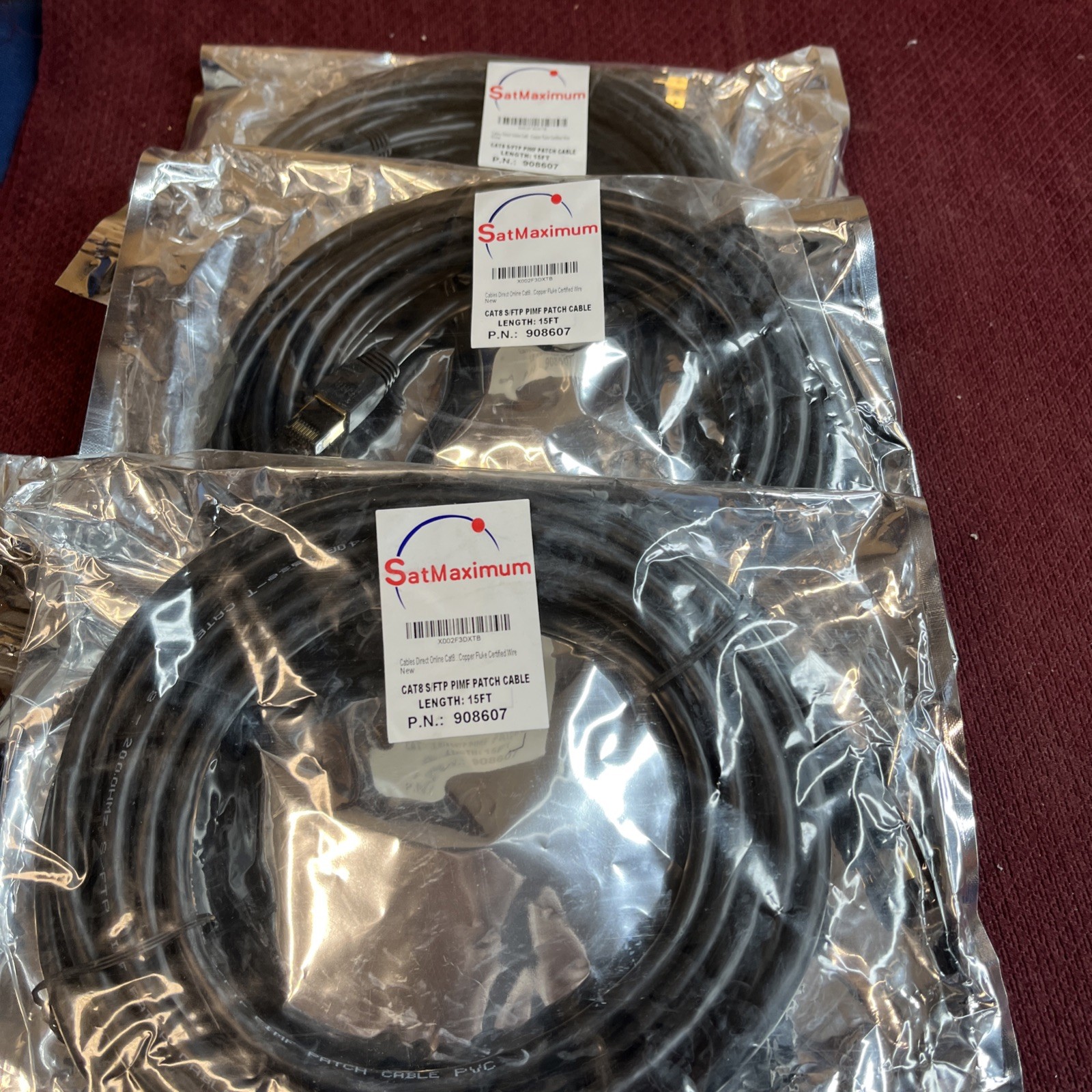 3 NEW SEALED SATMAXIMUM CAT8 S/FTP PIMF PATCH CABLES 15FT
