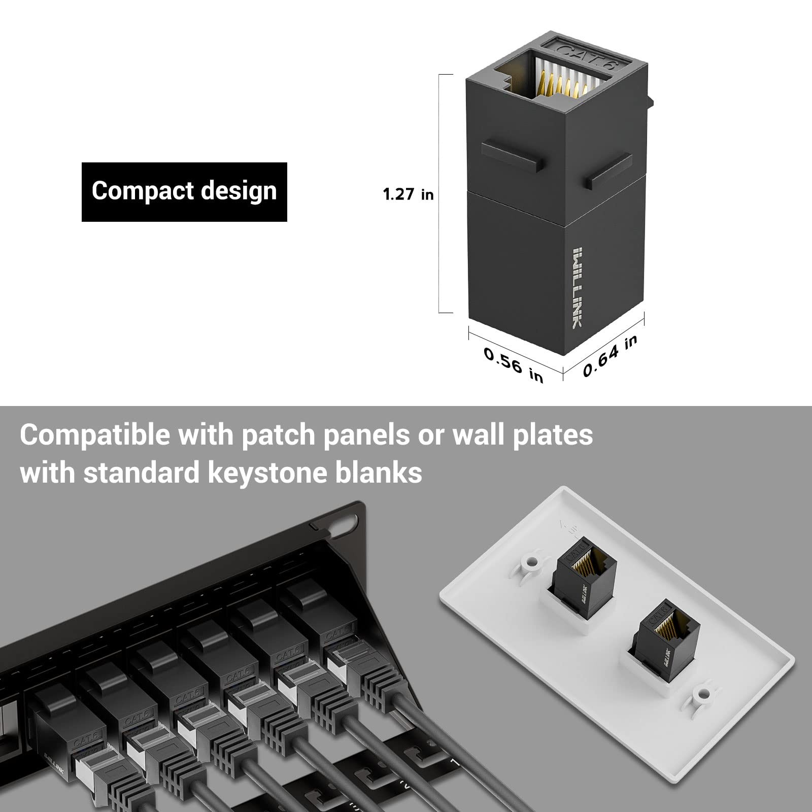 25-Pack Black RJ45 Cat6 Keystone Coupler Female to Female UTP Jack Insert