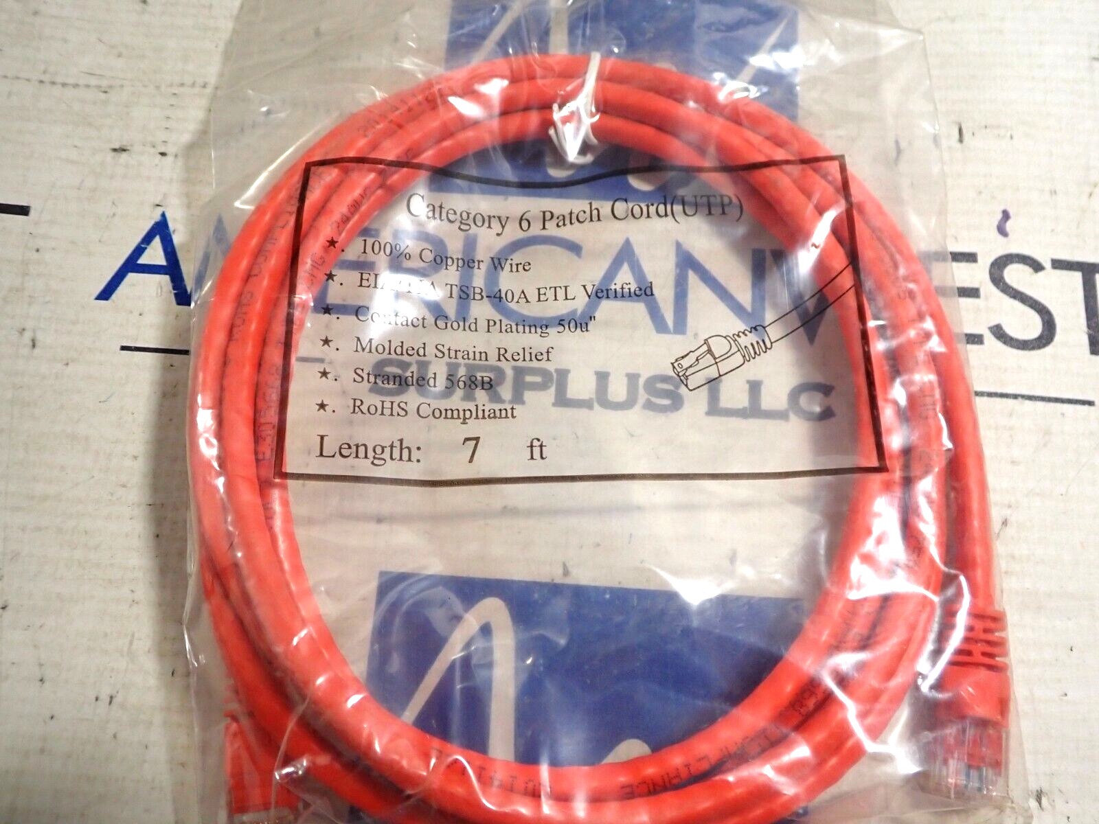New Catagory 6 Patch Cord 7FT EIA/TIA TSB-40A Cordset