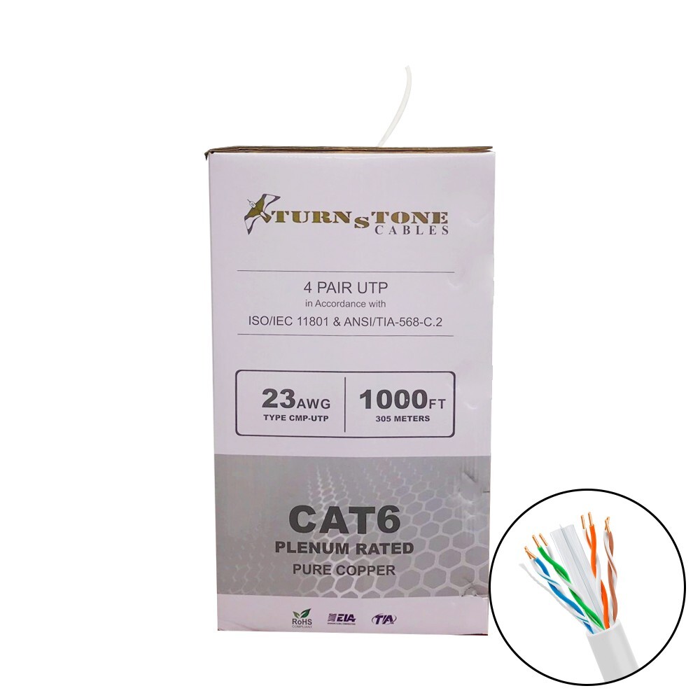 TSCables Cat6 Cable 1000ft Solid Copper 550 Mhz Ethernet Plenum White Not CCA