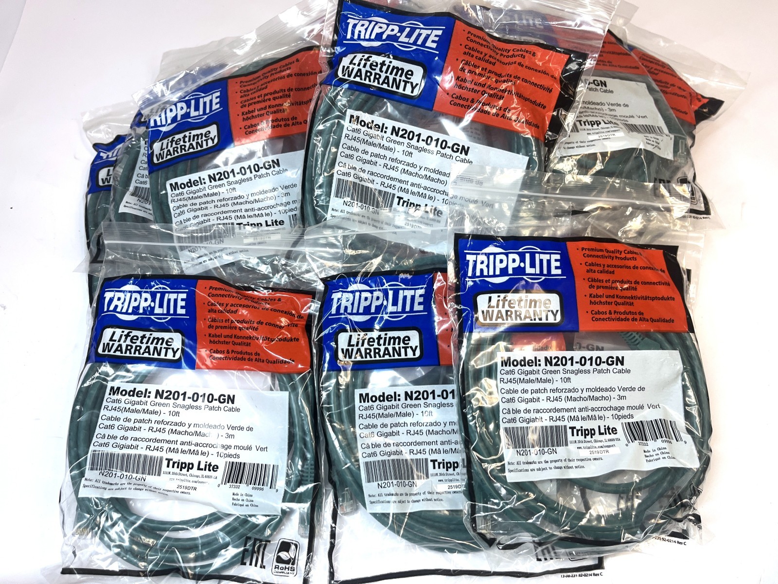 20 x Tripp Lite 10 Feet Cat 6 N201-010-GN Cat6 Green Ethernet Patch Cables NEW
