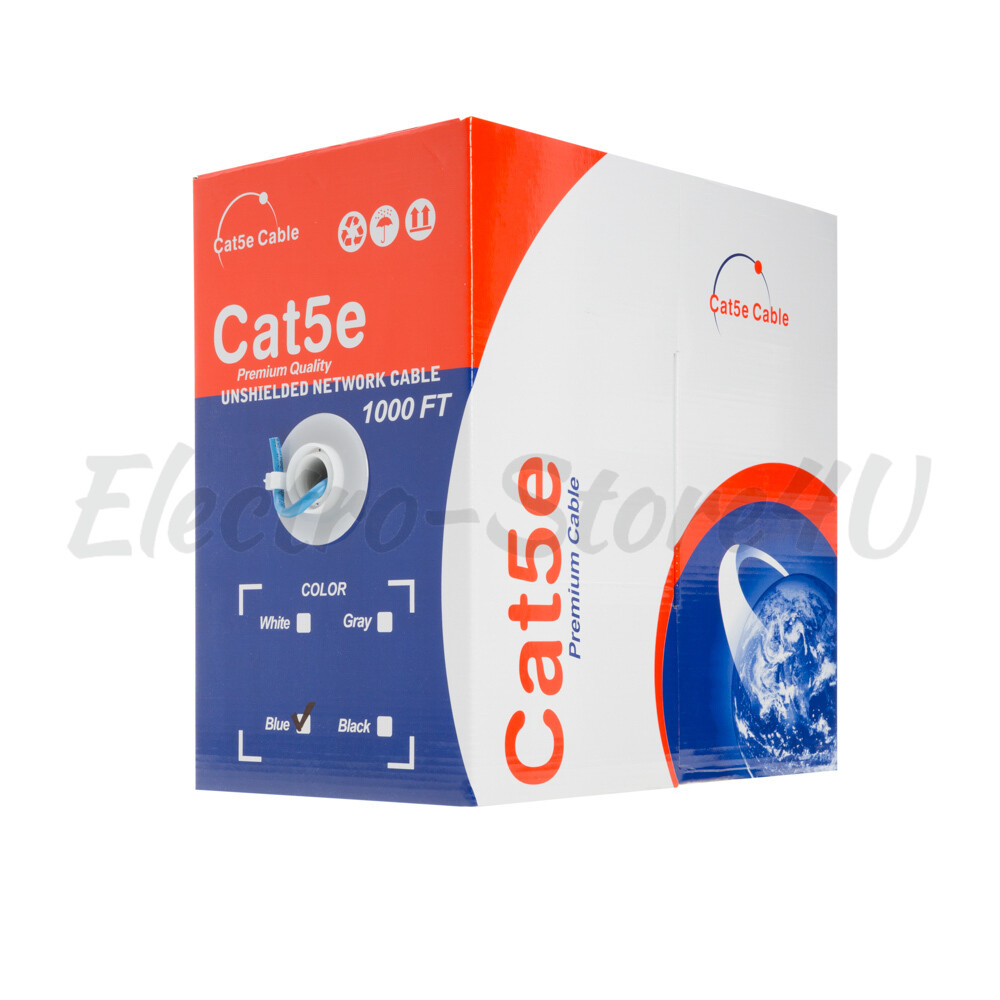 1000ft Cat5e Blue Ethernet Network Cable Solid 24AWG Copper Clad CCA Bulk Wire