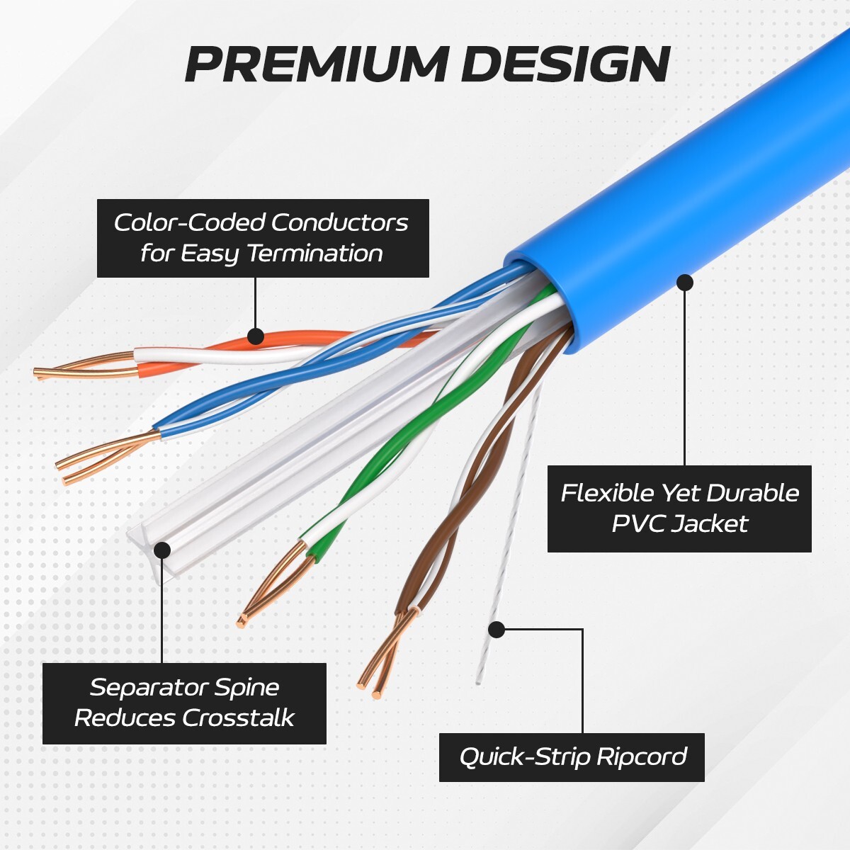 CAT6 500ft UTP Ethernet Network Cable Blue 23AWG LAN Solid Bulk Wire
