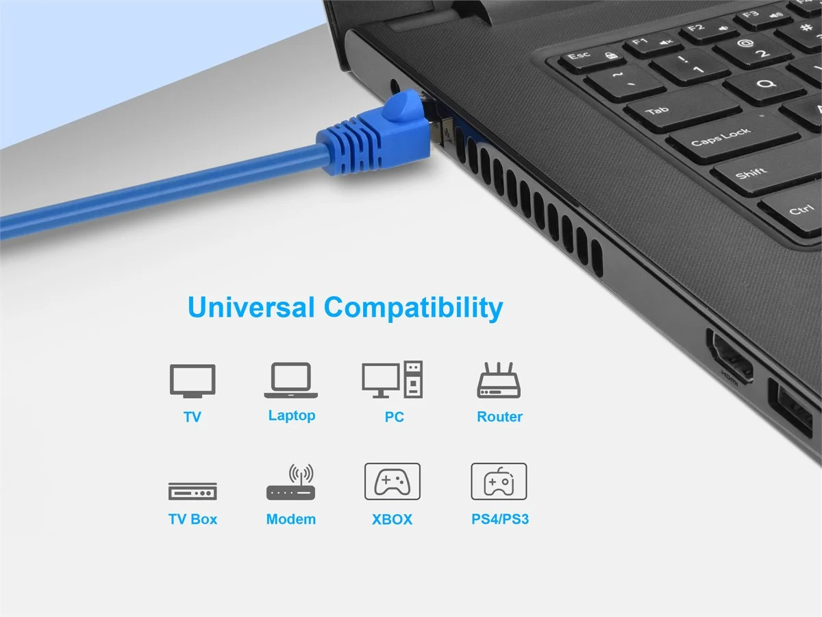 Cat6A Ethernet Patch Cable – Snagless RJ45, 550Mhz, STP, 10G, 26AWG, 1ft, Blue