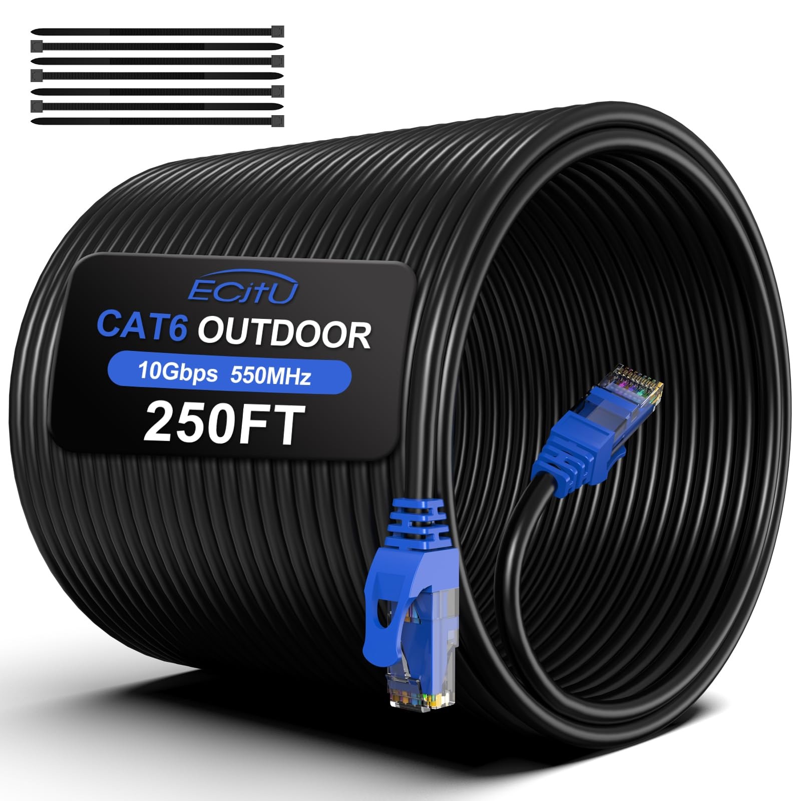 250FT Cat6 Outdoor Ethernet Cable, In-Ground, Heavy Duty Direct Burial 24AWG CCA