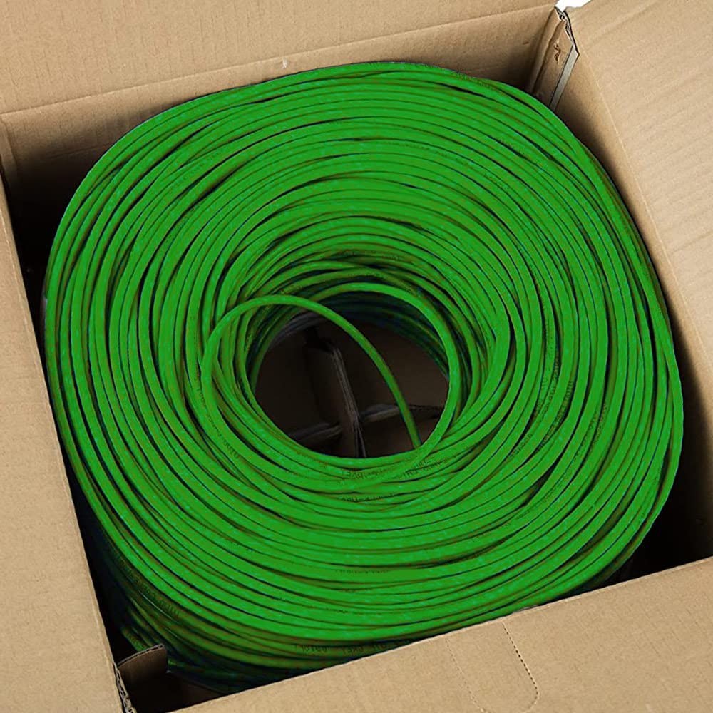 Cat5e Ethernet Cable 1000ft Plenum CMP Solid 24AWG UTP 350MHz Easy Pull Green